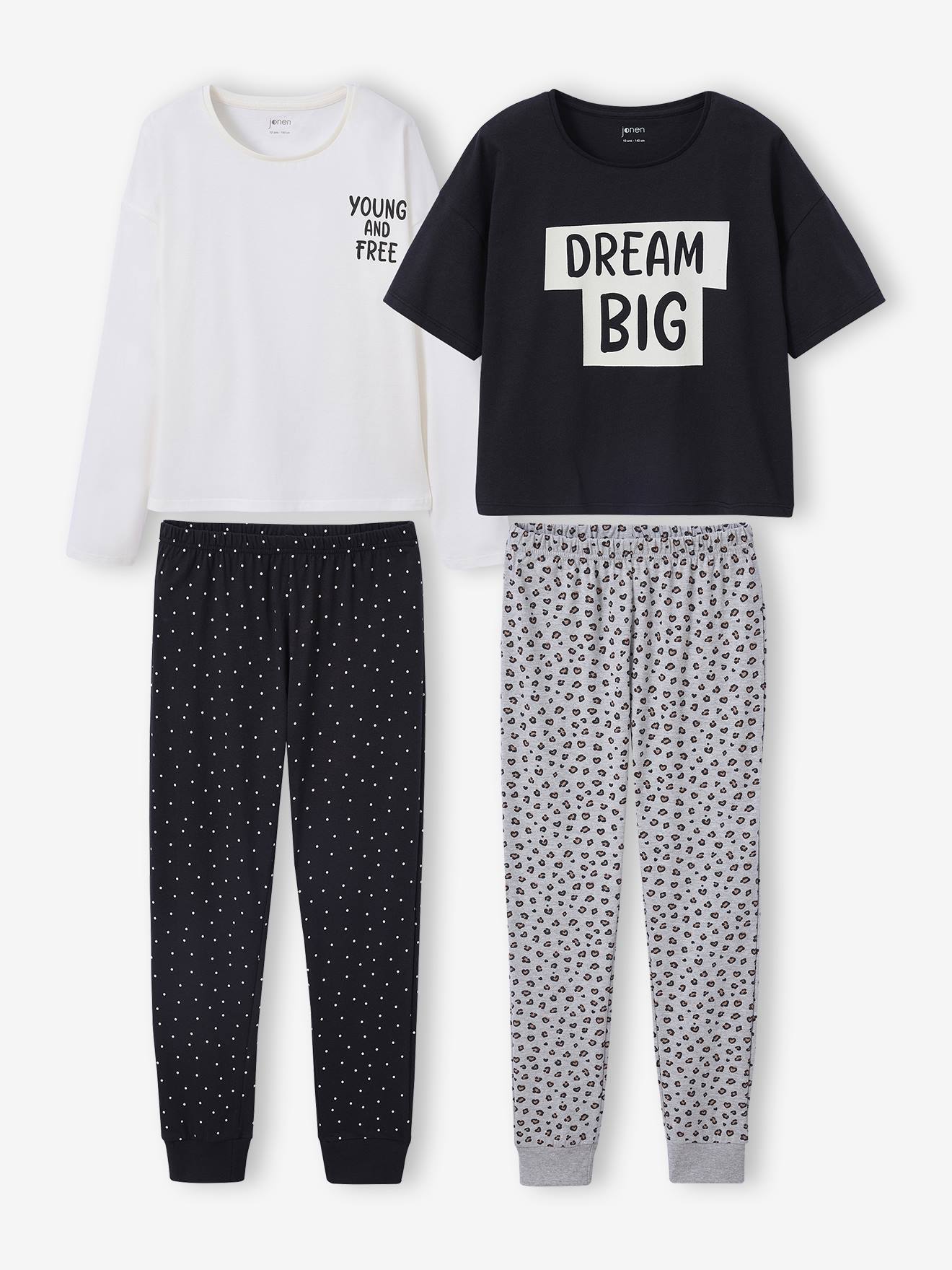 Set van 2 pyjama's met luipaard en stippen voor meisjes JONEN gemêleerd grijs