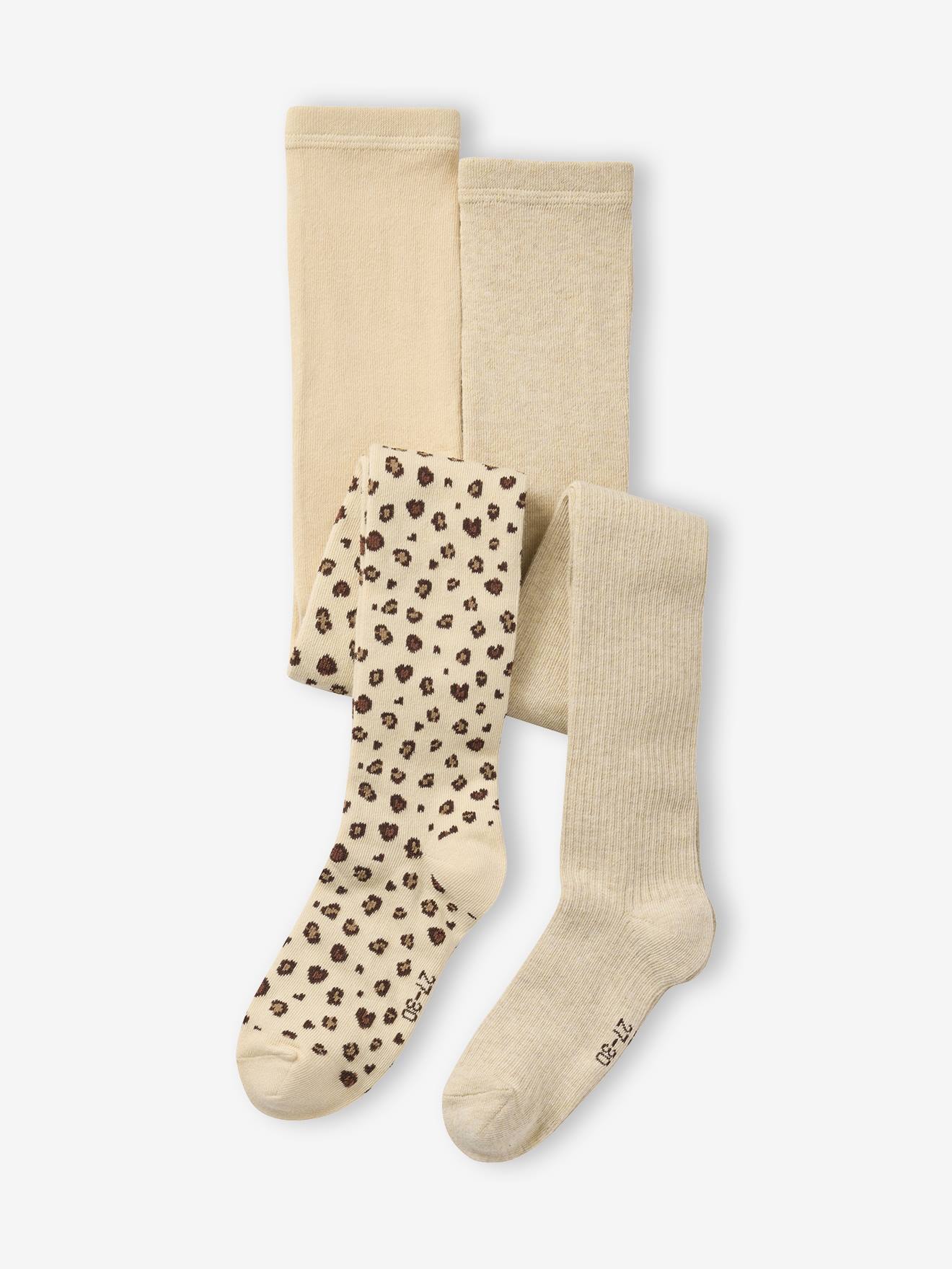 Set van 2 paar panty's voor meisjes goudbeige afbeelding