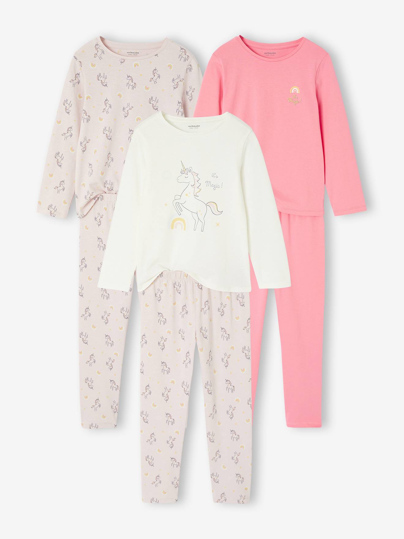 Set van 3 pyjama's voor meisjes Eenhoorns ecru afbeelding