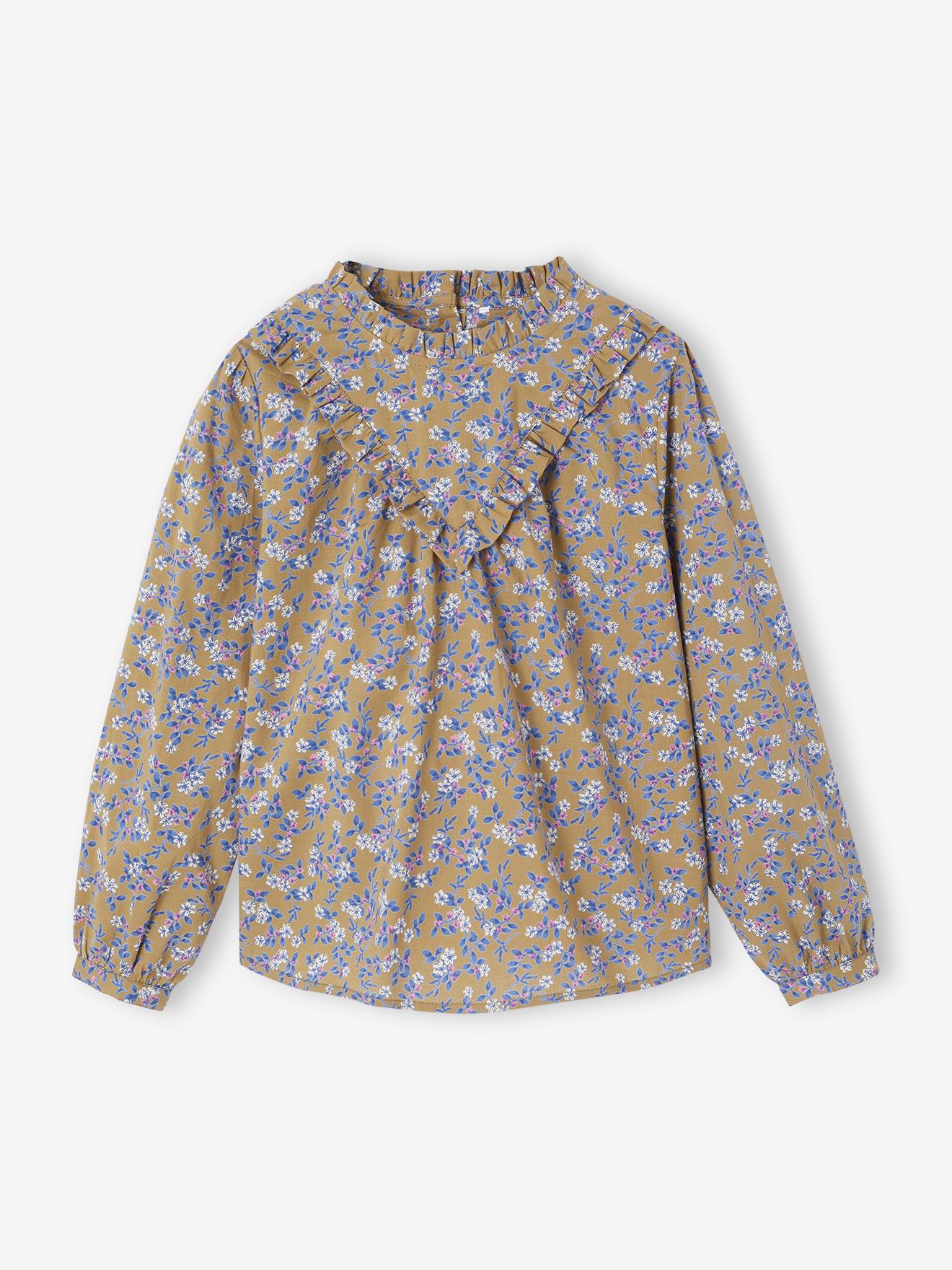Blouse met hoge kraag met bloemenprint meisjes olijf afbeelding