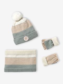 Meisje-Meisjesmuts + snood + wanten/handschoenen in colorblock voor meisjes