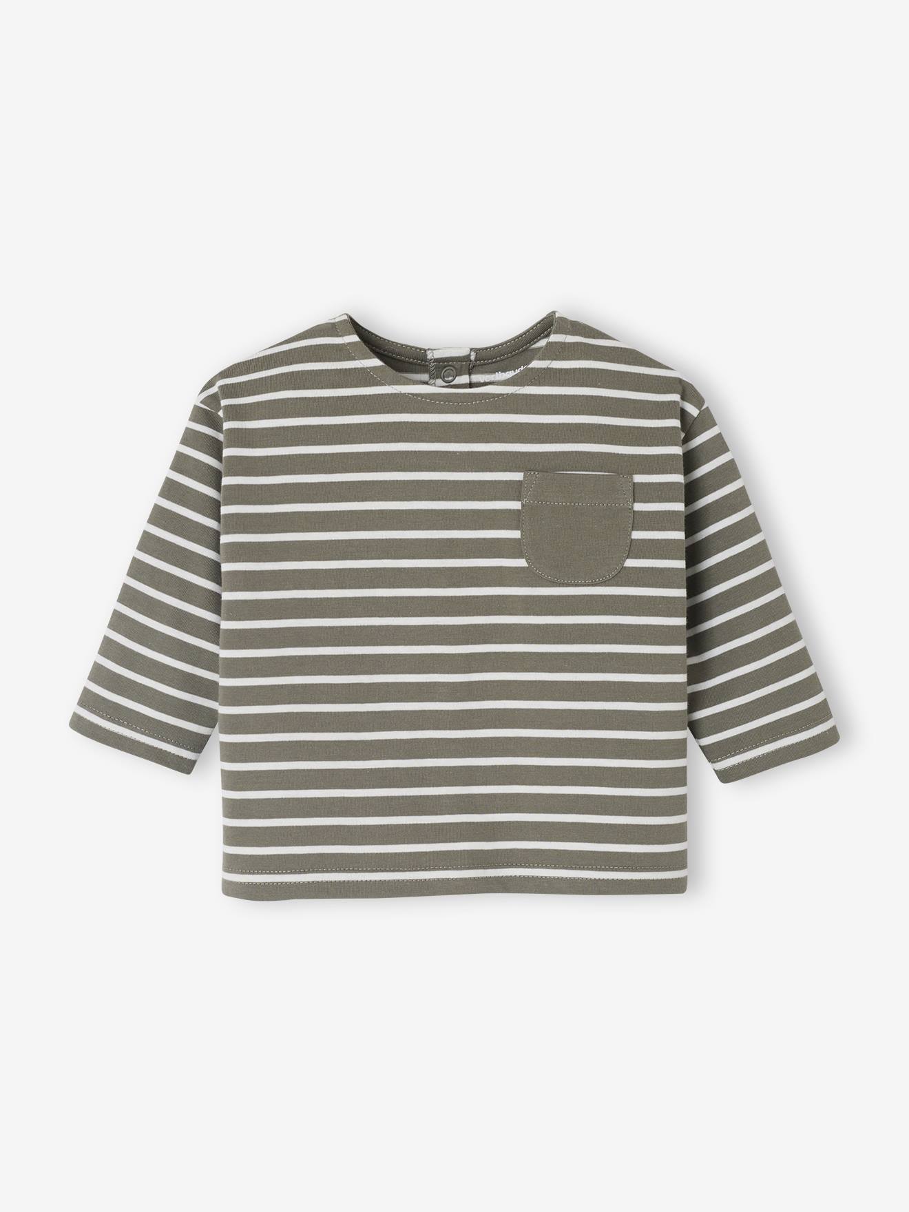 Gestreept T-shirt baby met lange mouwen kaki afbeelding