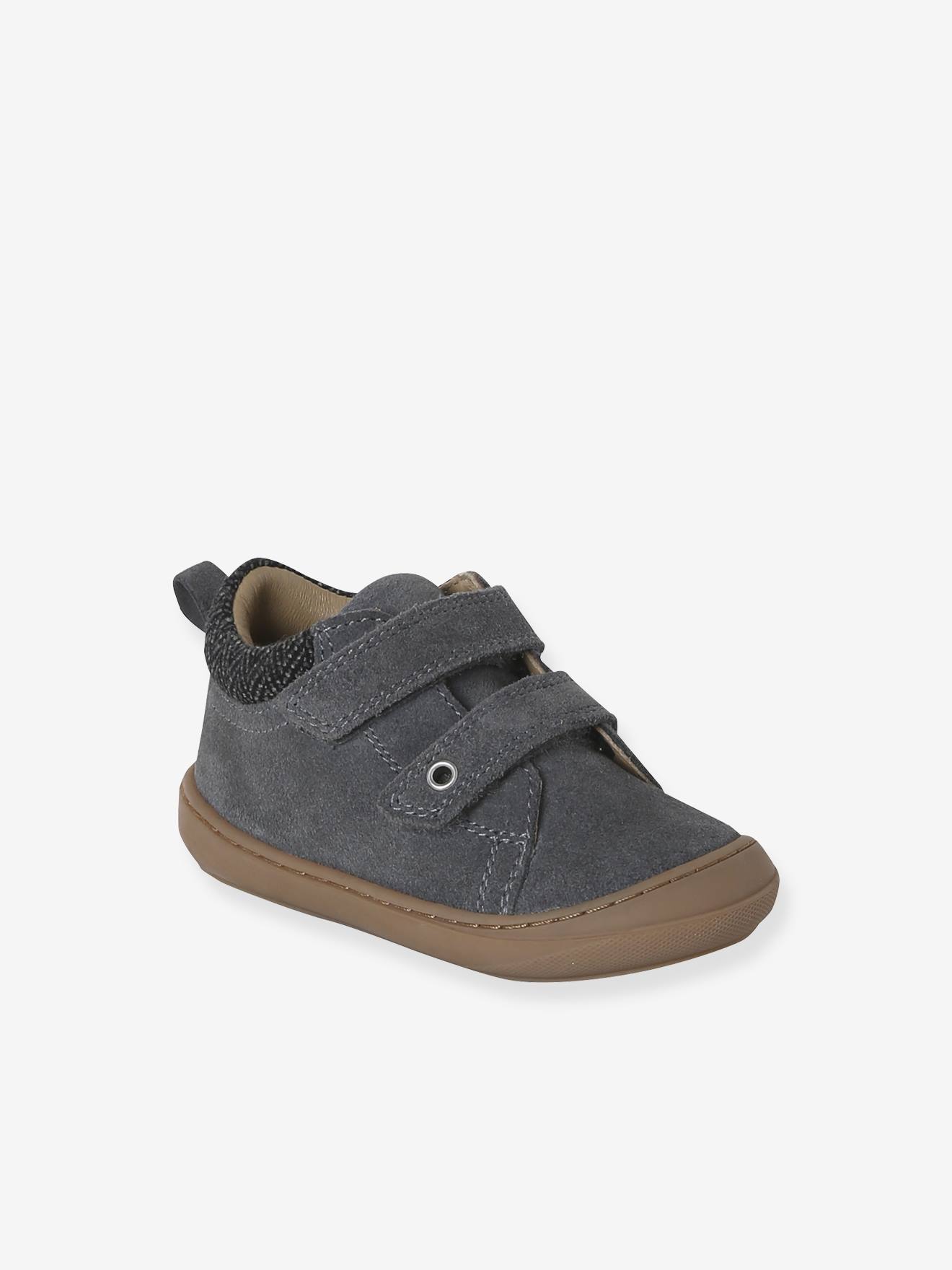 Babyslofjes van zacht leer met antislip jeansblauw afbeelding