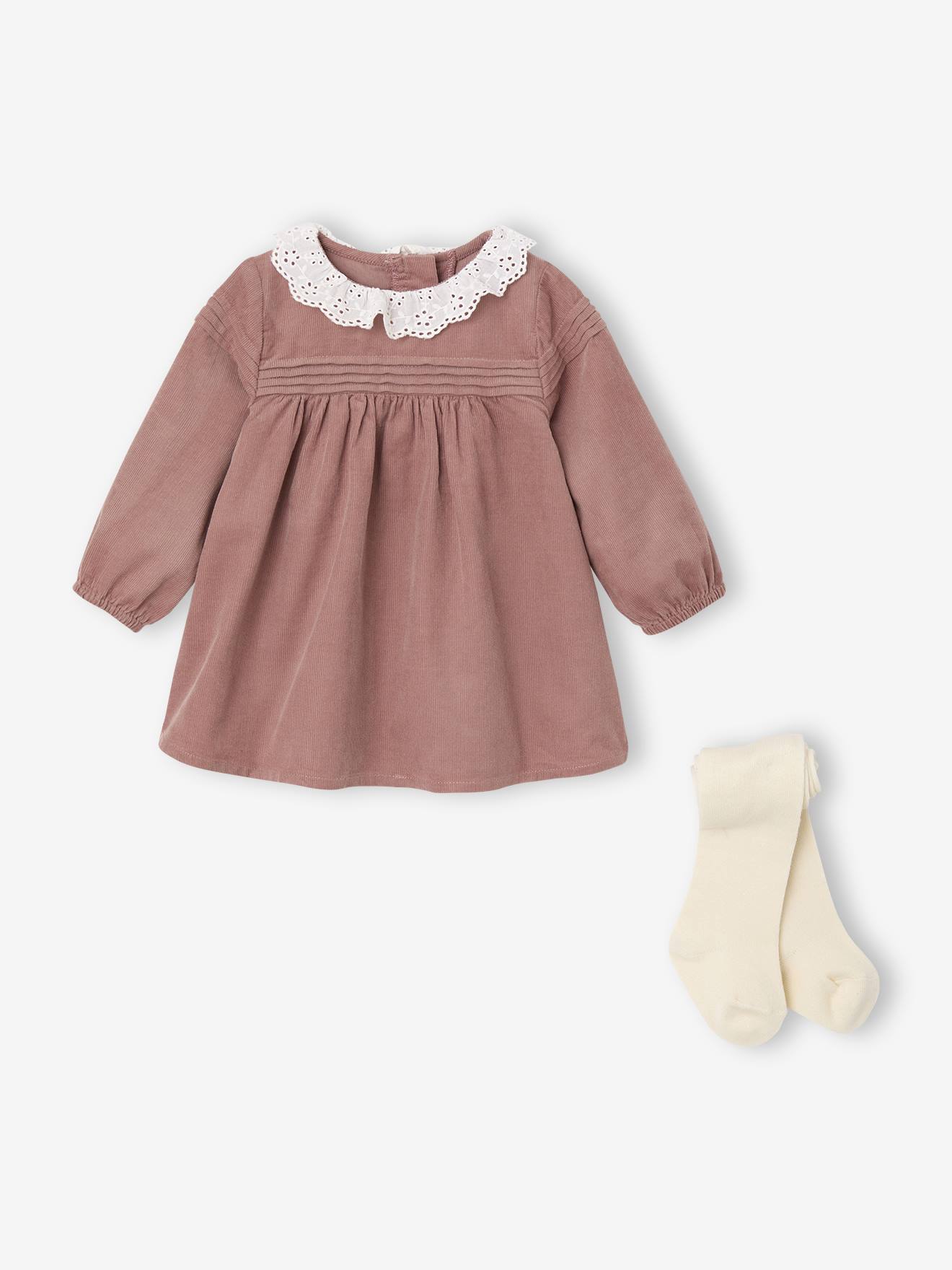 Babypakje met jurk in fluweel / velours + panty's rouge afbeelding