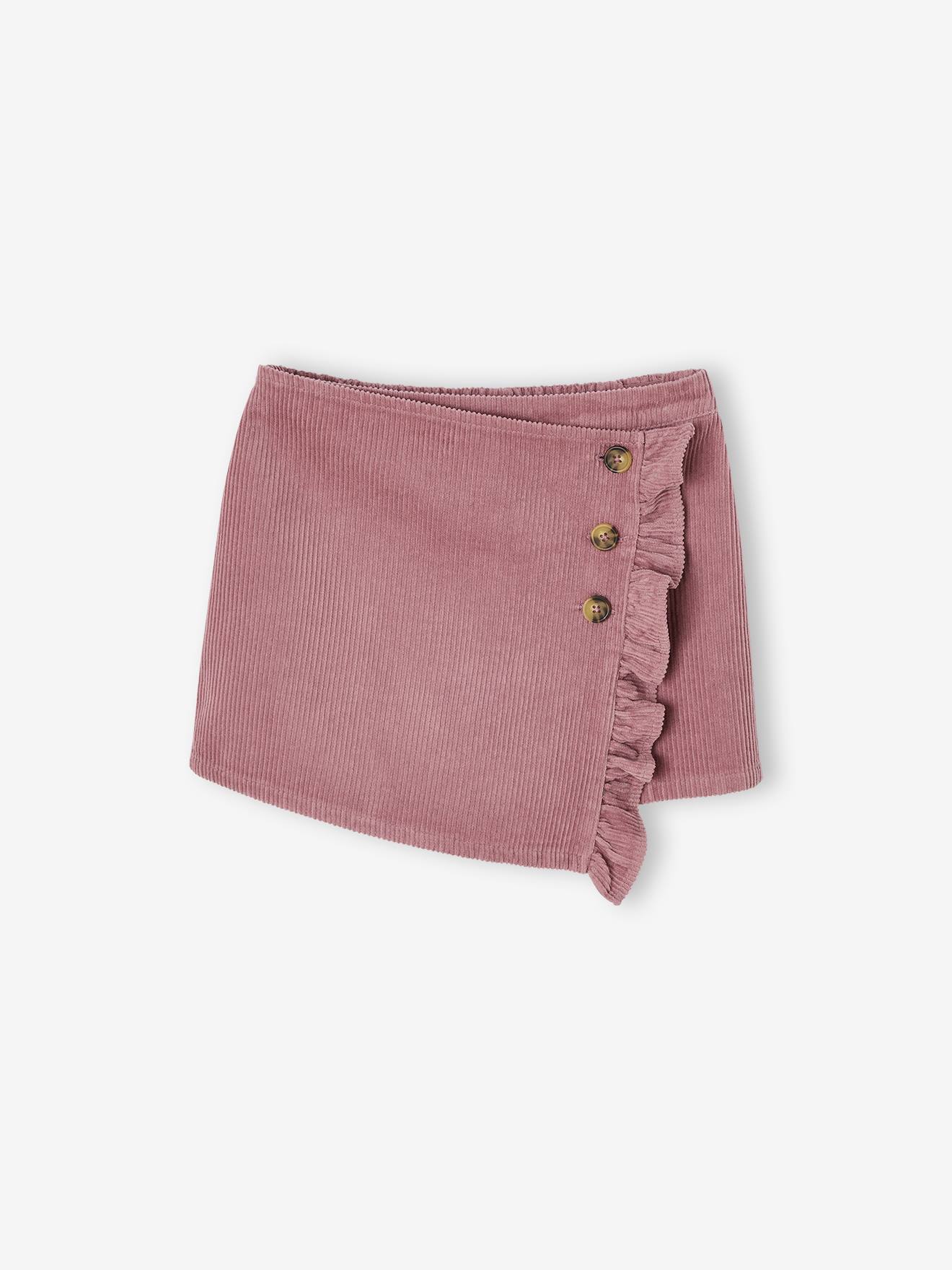 Short-rokje van ribfluweel met wikkeleffect oudroze afbeelding