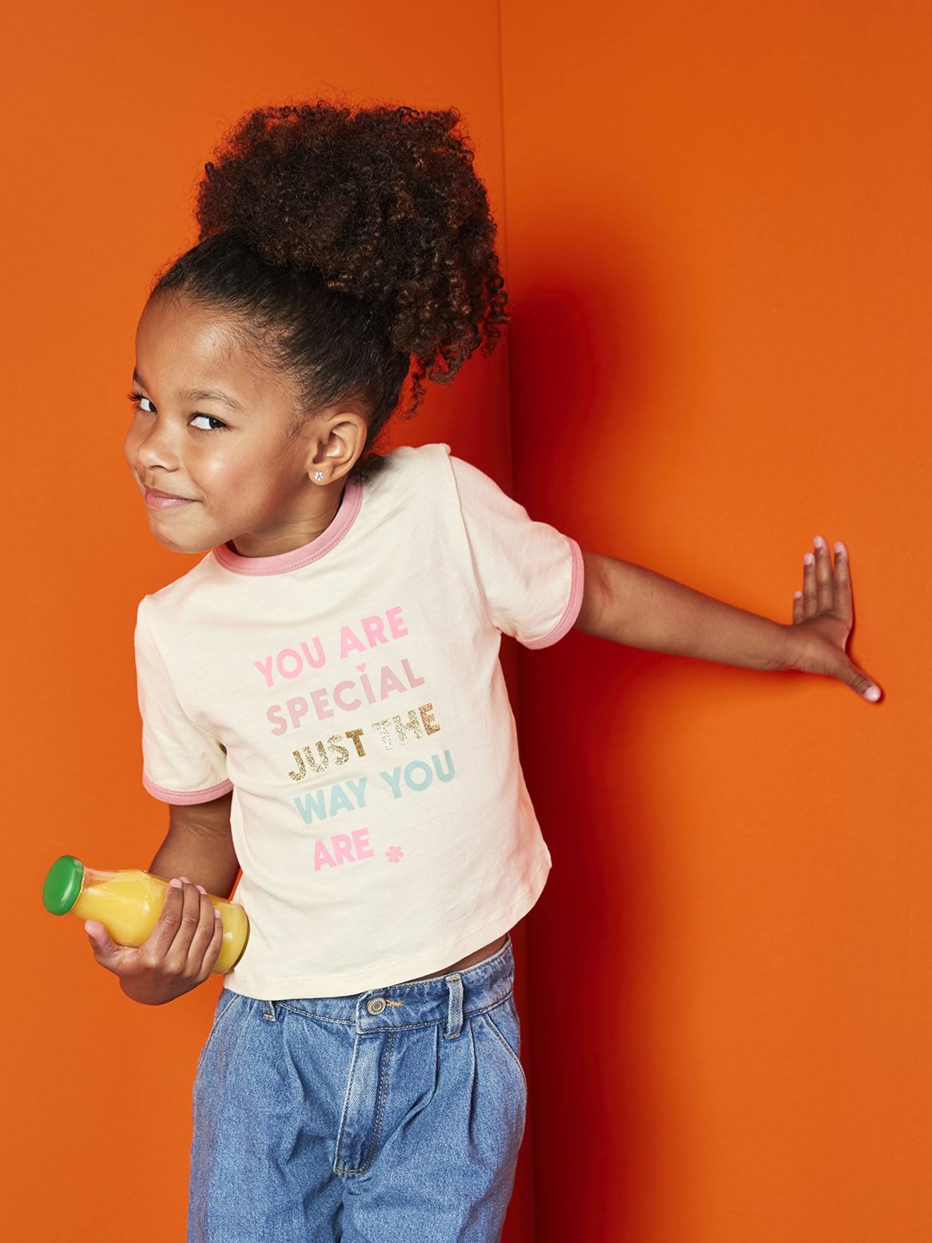 T-shirt met korte mouwen en tekst meisjes ecru afbeelding