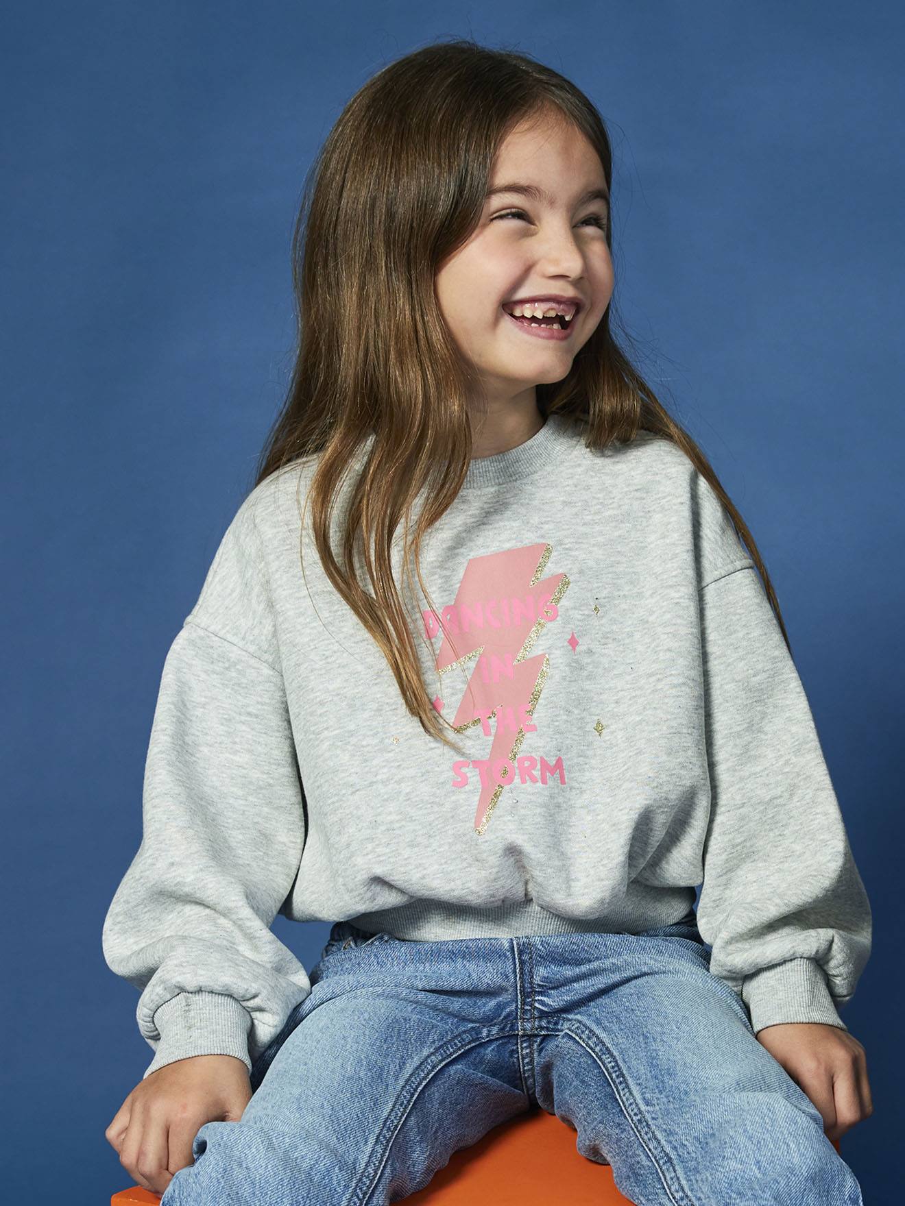 Verkorte sweater met glitterdetail voor meisjes gemêleerd grijs afbeelding