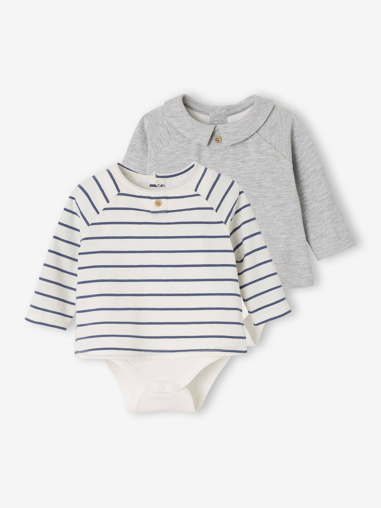 Set van 2 body's babypakje 2-in-1 gemêleerd grijs afbeelding