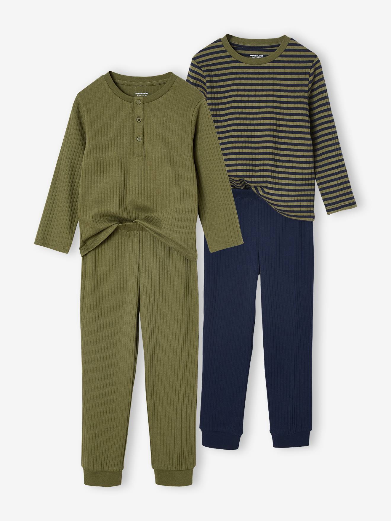 Set van 2 pyjama's in ribstof voor jongens kaki afbeelding