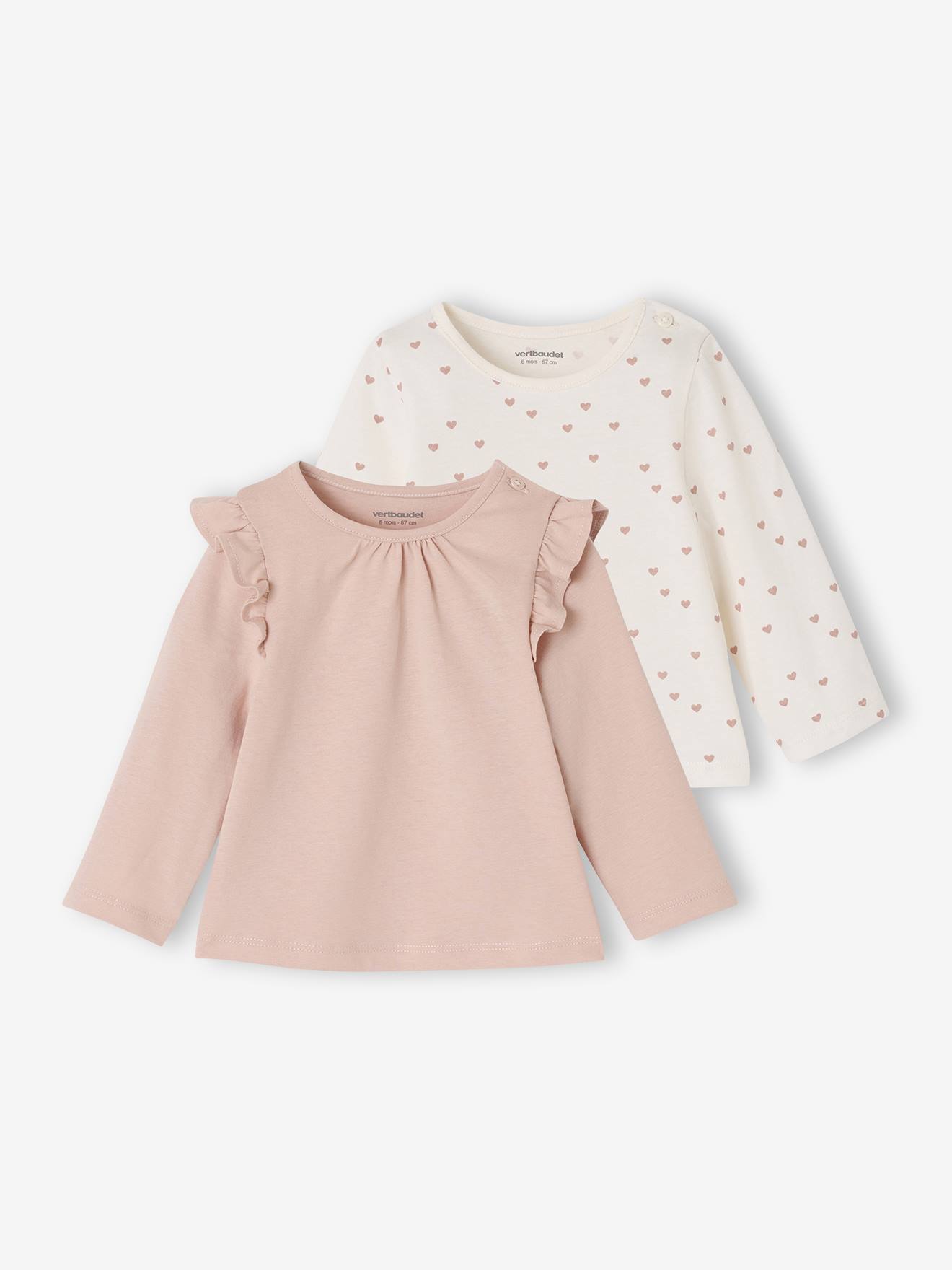 Set van 2 T-shirts baby Basics met lange mouwen lichtroze afbeelding