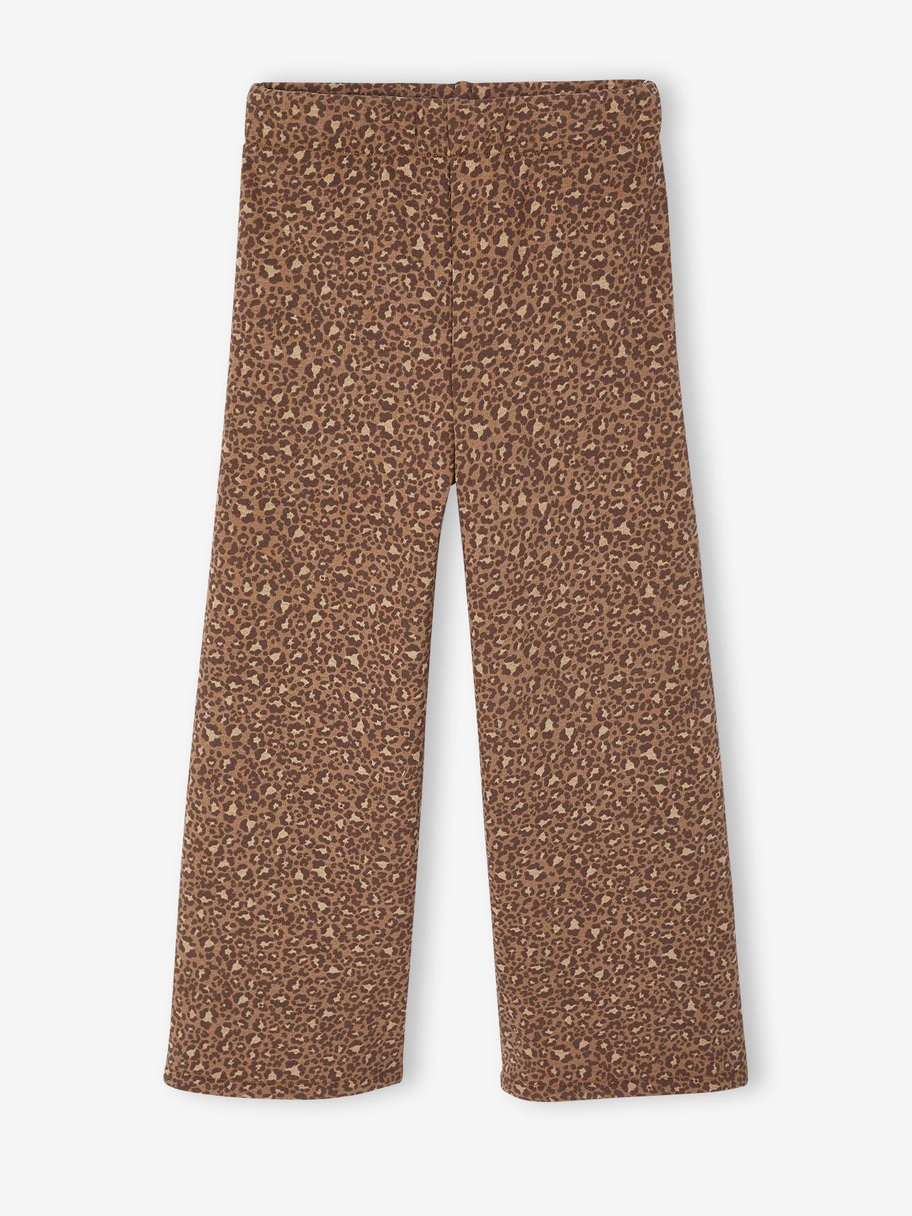 Wijde fleece legging voor meisjes bruin, bedrukt afbeelding