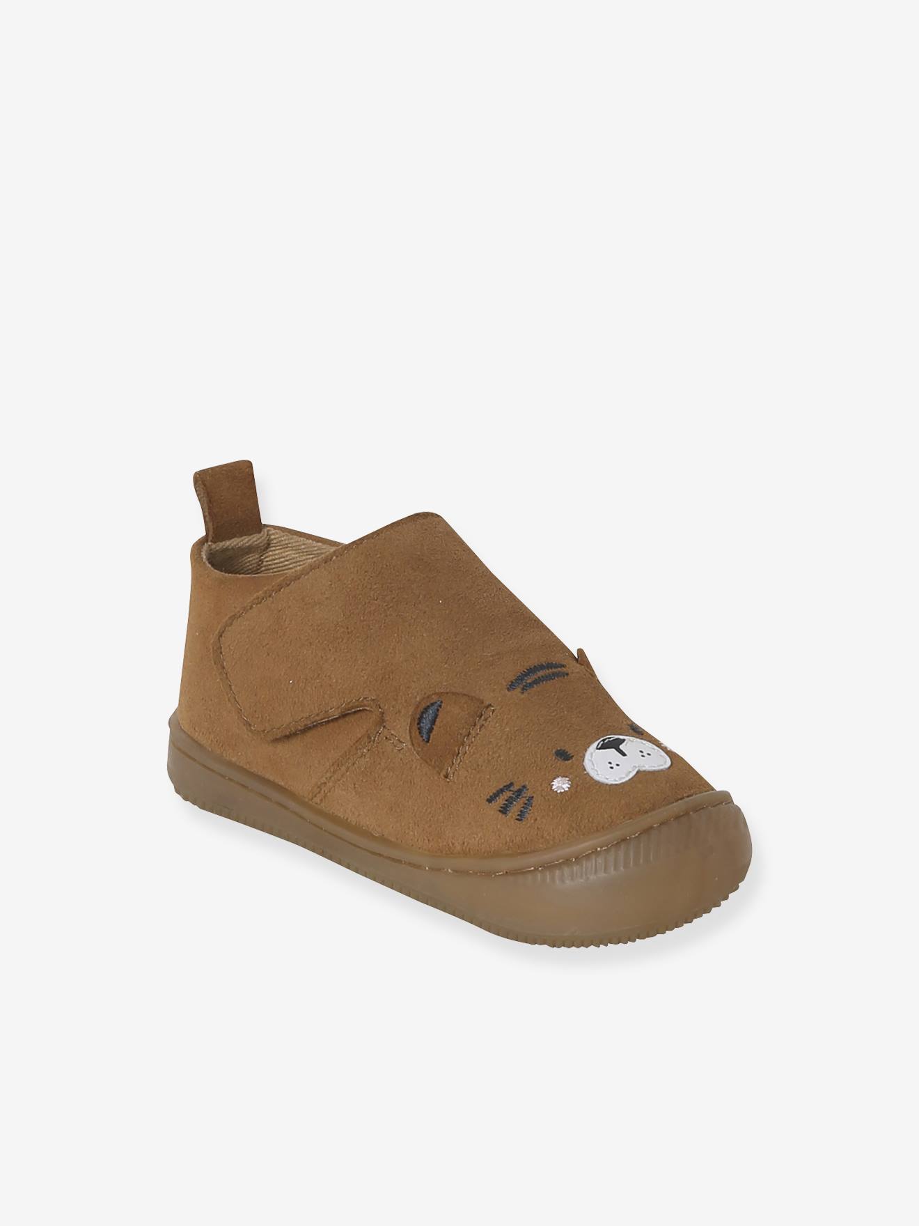 Klittenband baby slofjes van soepel leer bruin afbeelding