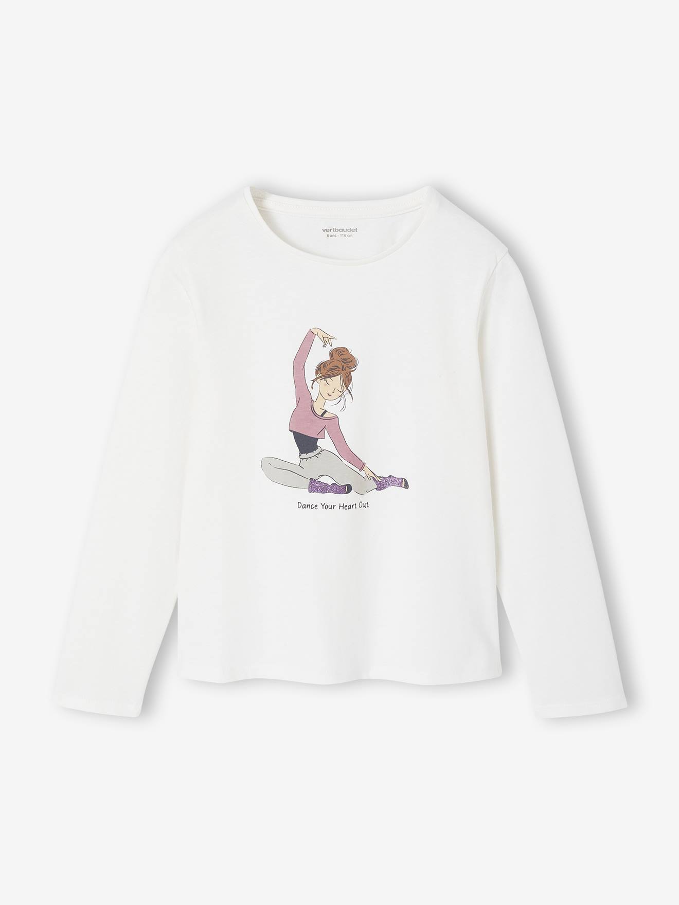 T-shirt met dansmotief voor meisjes met lange mouwen ecru afbeelding