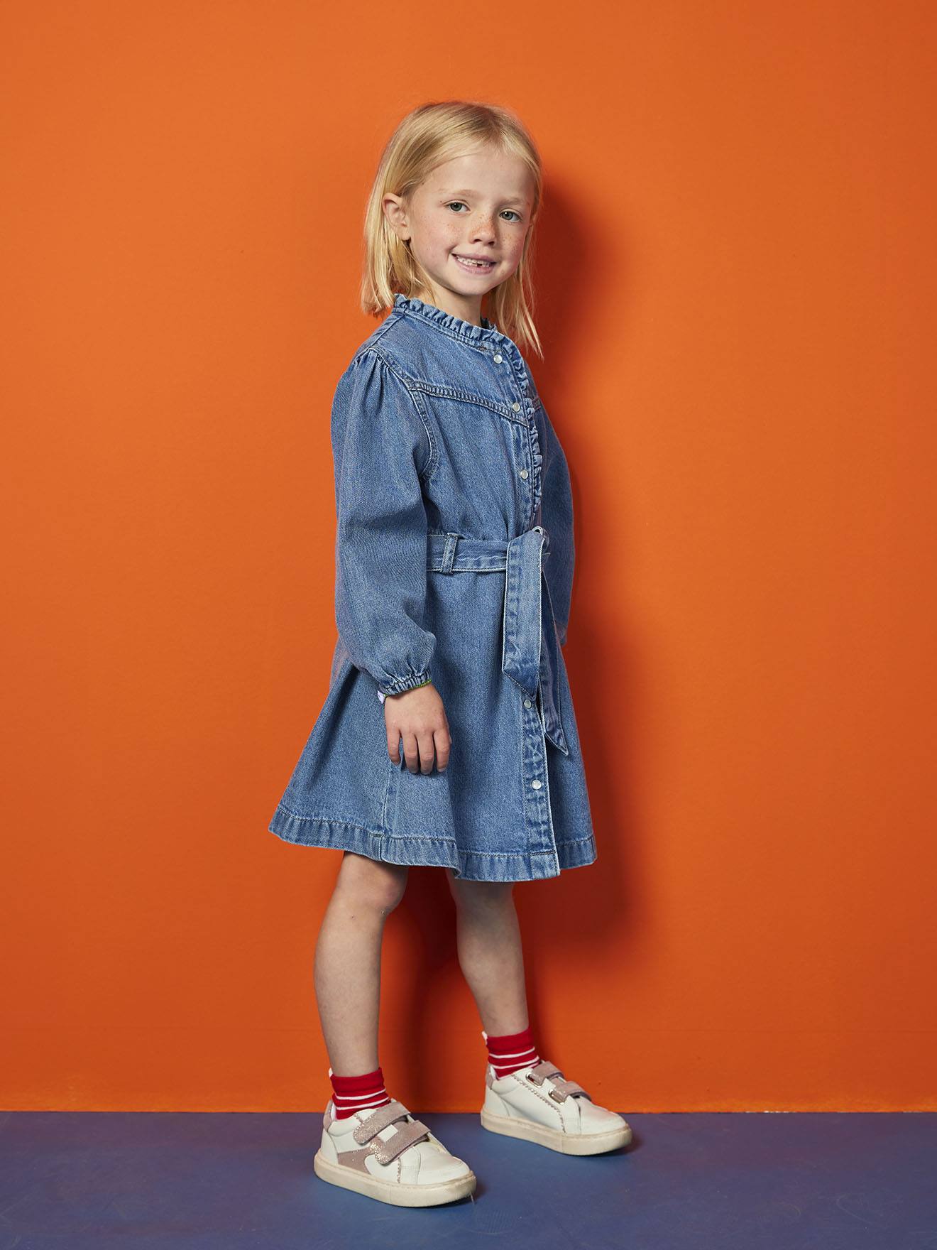 Jurk in fantasie jeans voor meisjes middenblauw afbeelding
