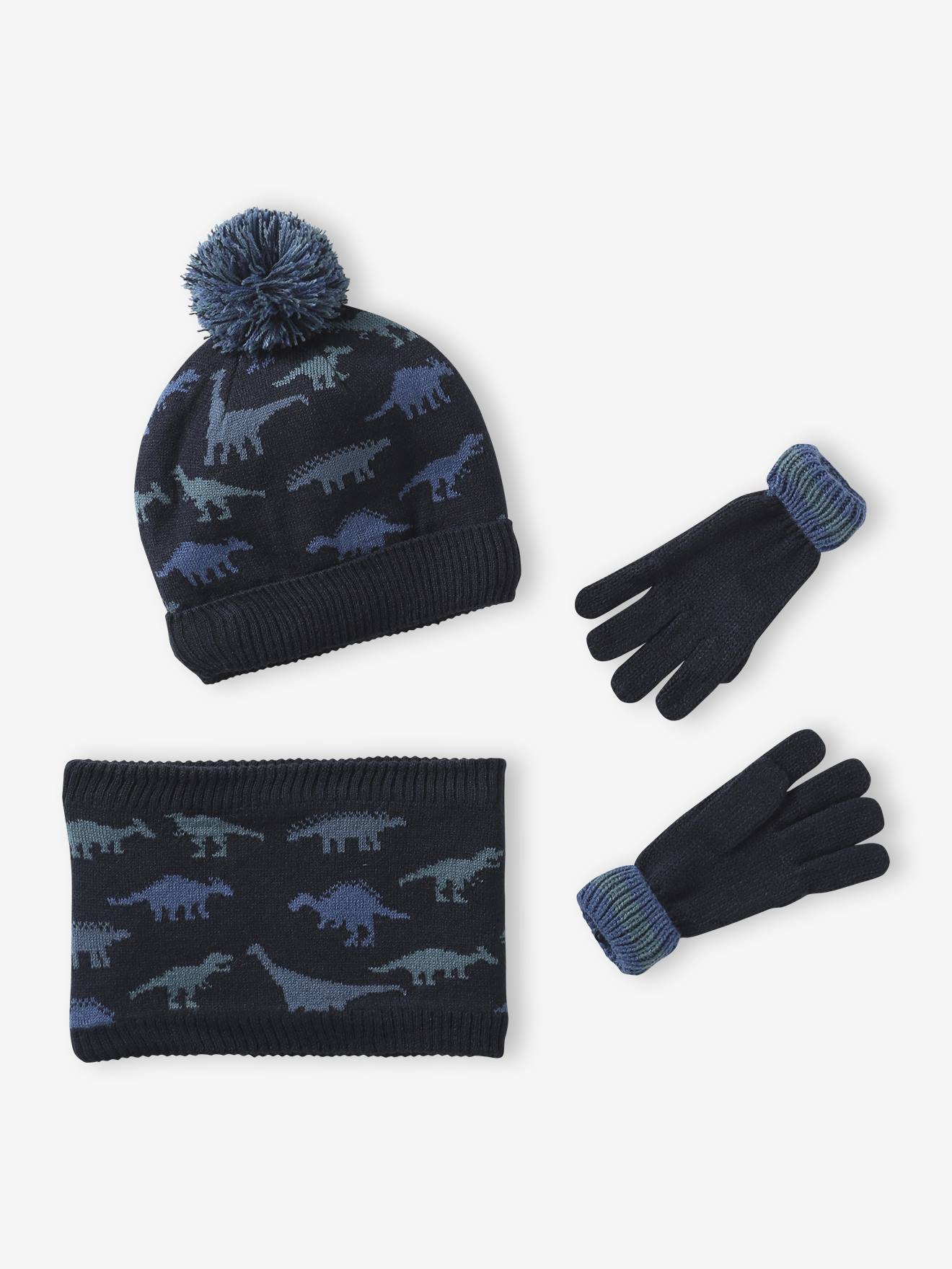 Babyset voor jongens muts + snood + wanten/handschoenen > marineblauw afbeelding