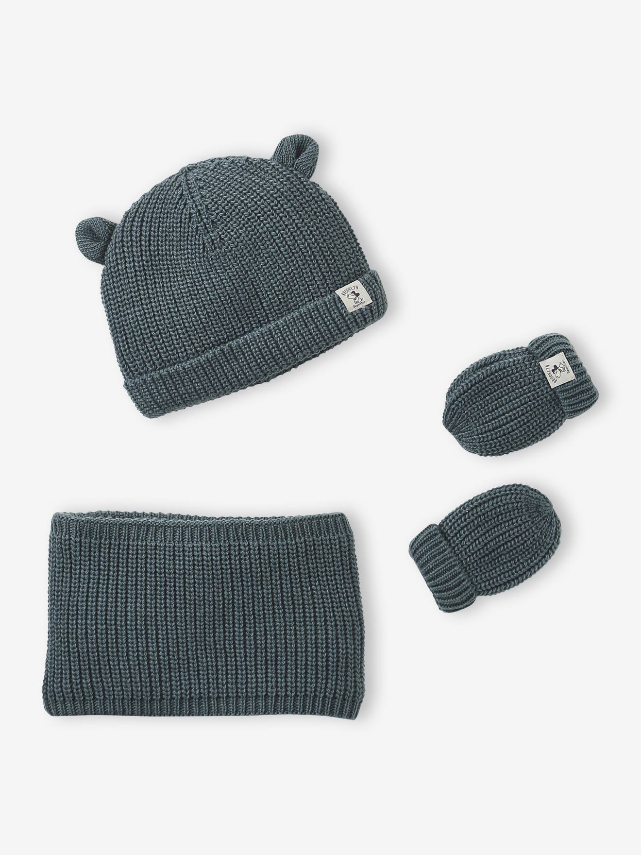 Babyset muts, snood en wanten baby groen afbeelding