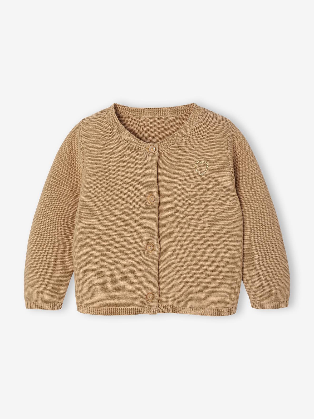 Geborduurd babyvestje met gouden hartjes okergeel afbeelding