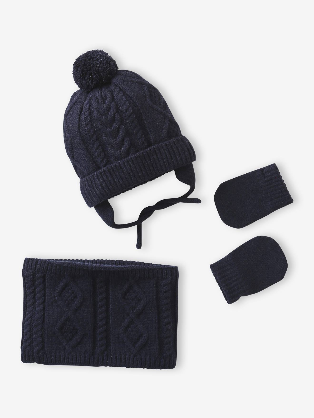 Babyset Muts Snood Wanten Baby Jongen inktblauw afbeelding