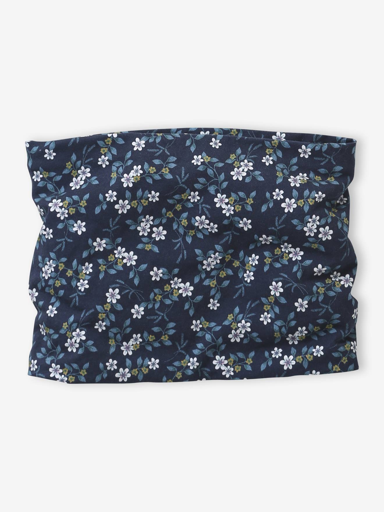 Meisjes snood met bloemenprint en fleece voering inktblauw afbeelding