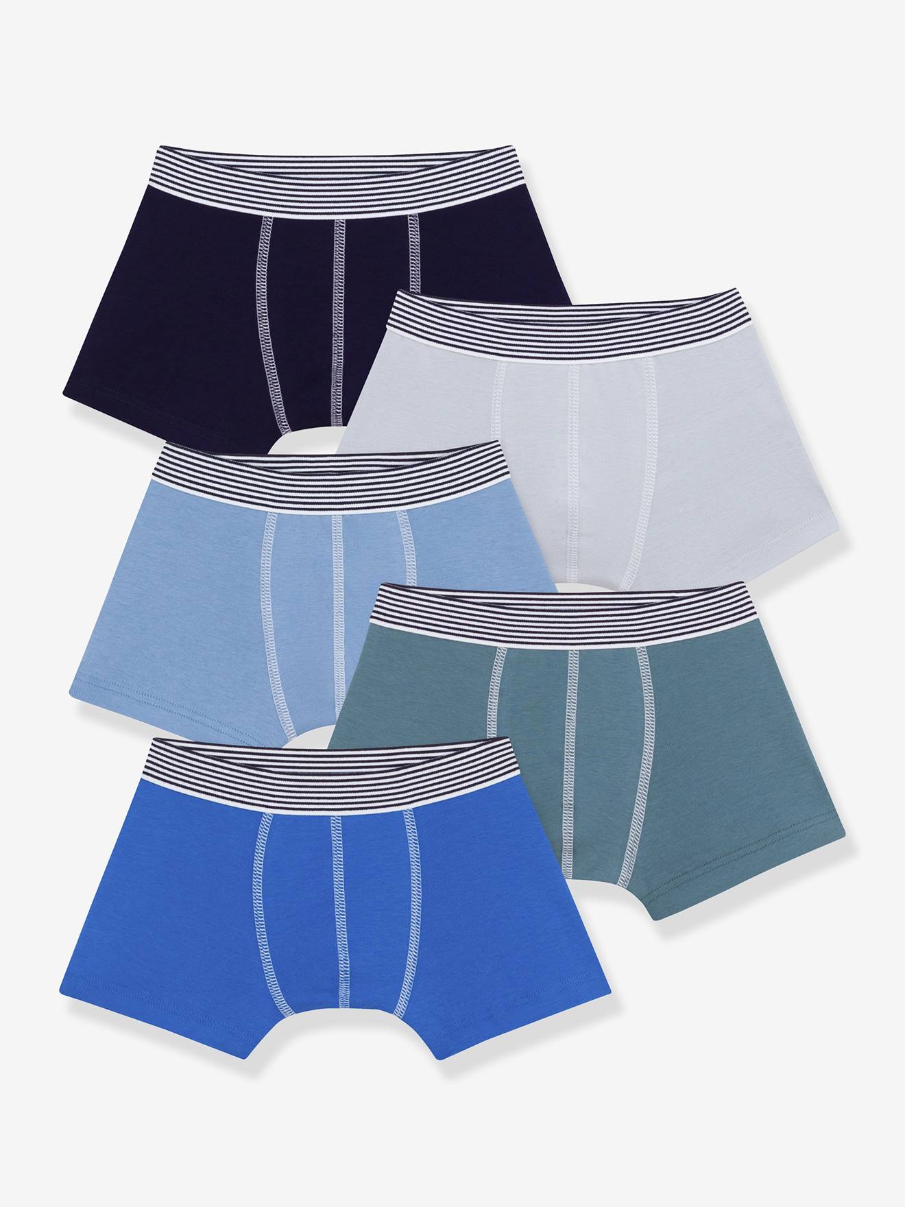 Set van 5 boxershorts voor jongens van effen katoen PETIT BATEAU marineblauw afbeelding