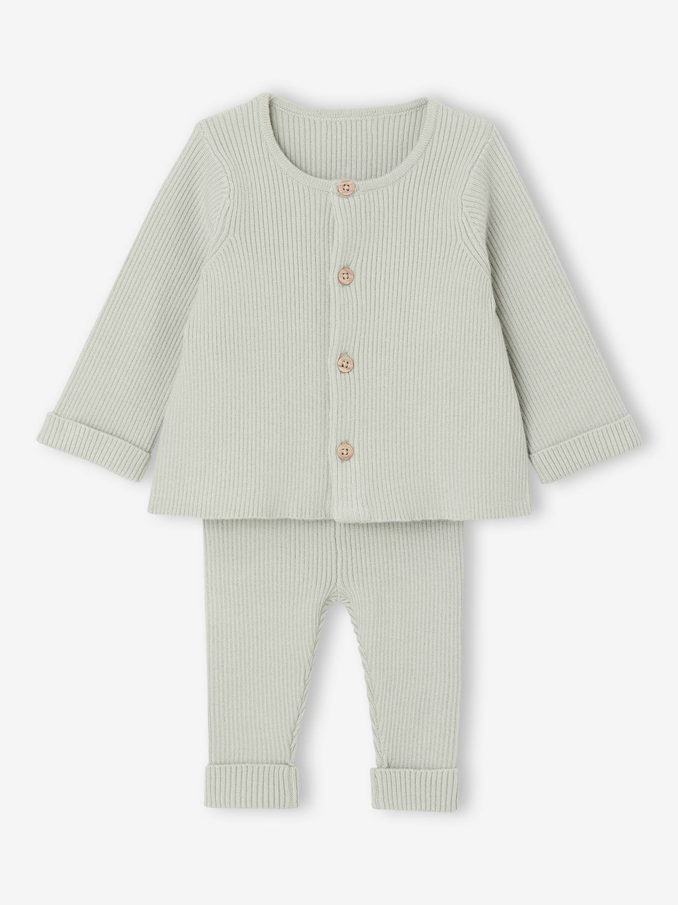 Set met shirt en broek voor baby's van tricot blauwgroen afbeelding