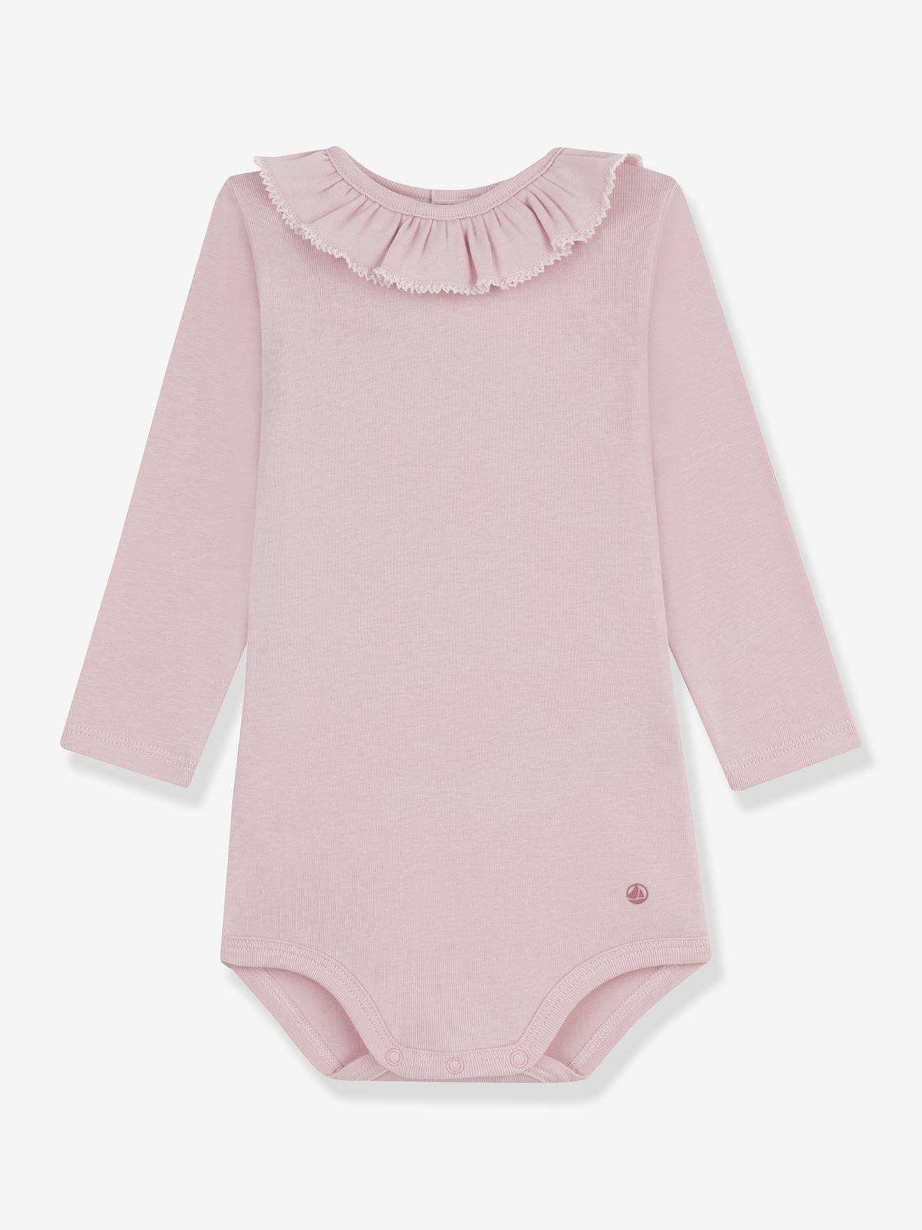 Babyromper met ruches van katoen rib 1x1 meisje PETIT BATEAU rozen afbeelding