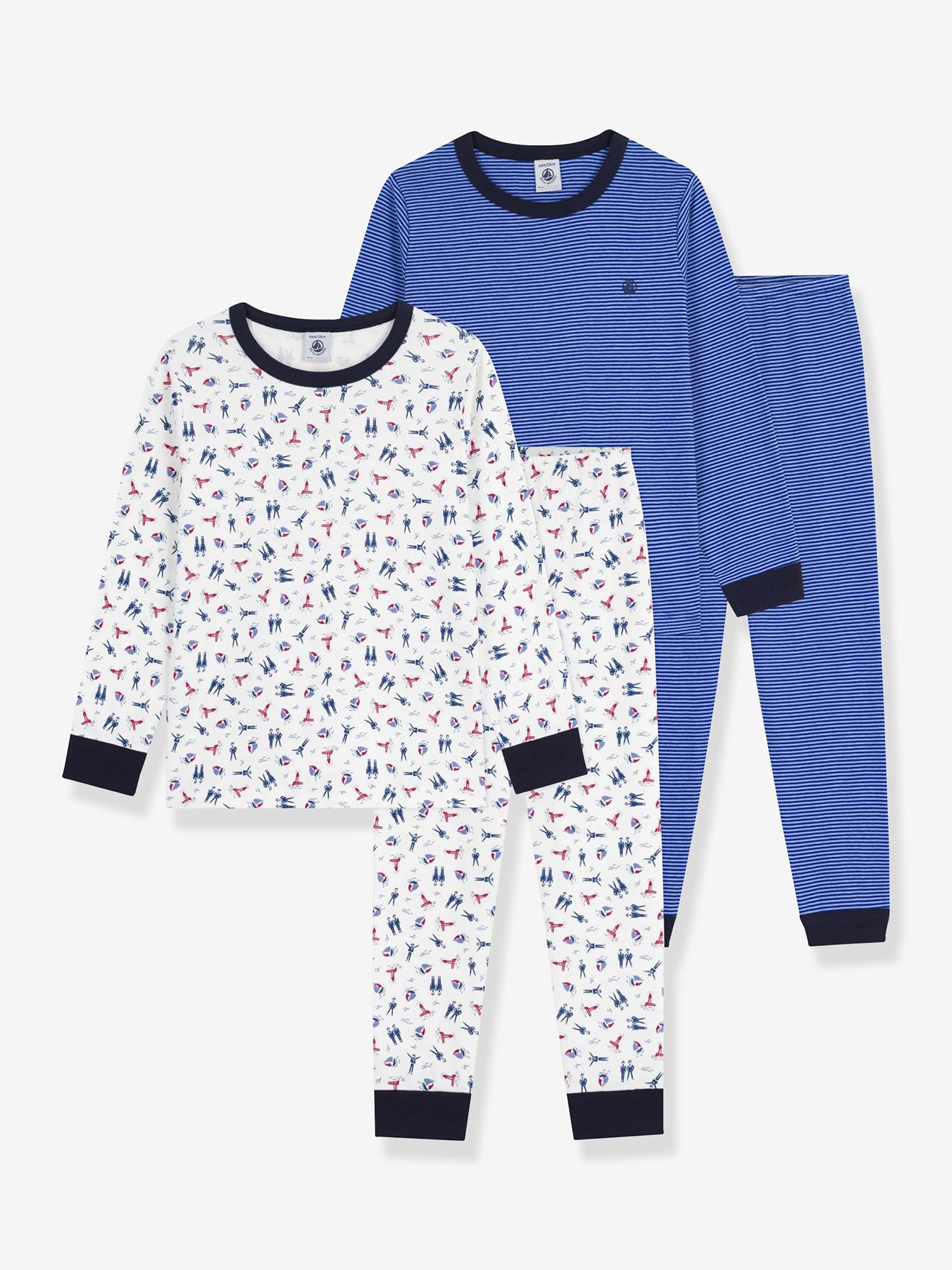 Set van 2 pyjama's voor kinderen van bedrukt katoen PETIT BATEAU blauw afbeelding