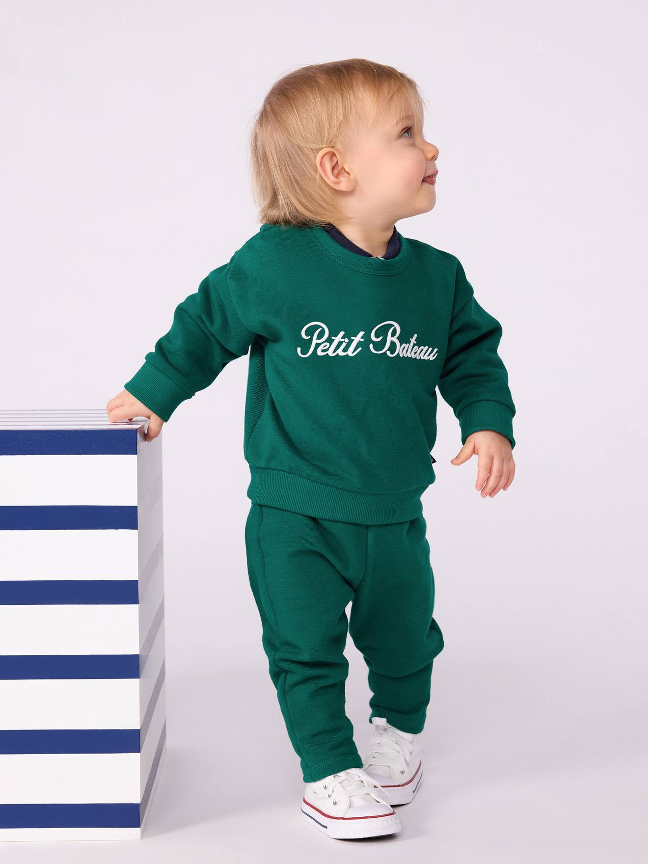 Geborduurde sweater voor baby's van katoen PETIT BATEAU groen afbeelding