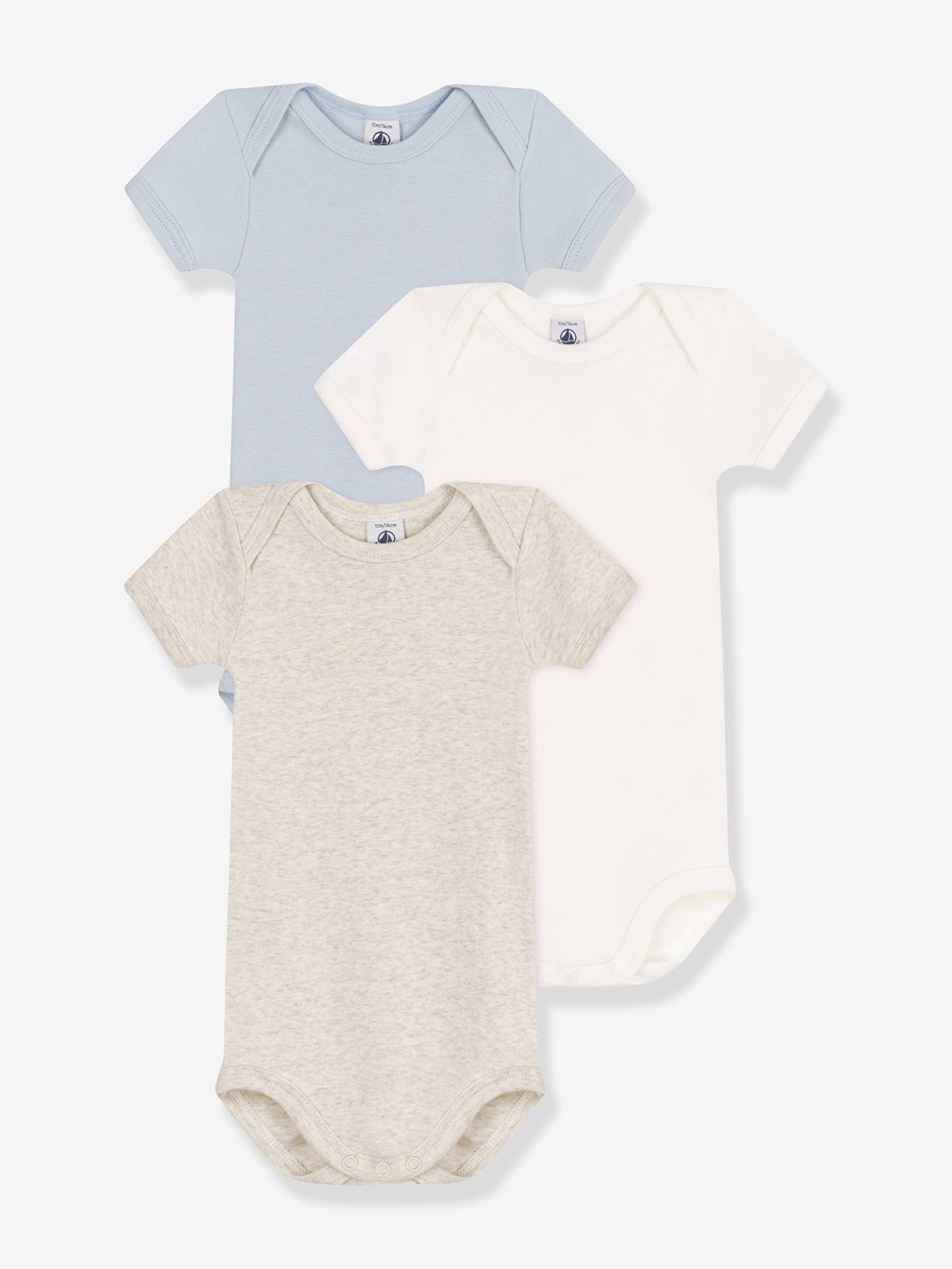 Set van 3 effen body's met korte mouwen baby PETIT BATEAU wit afbeelding