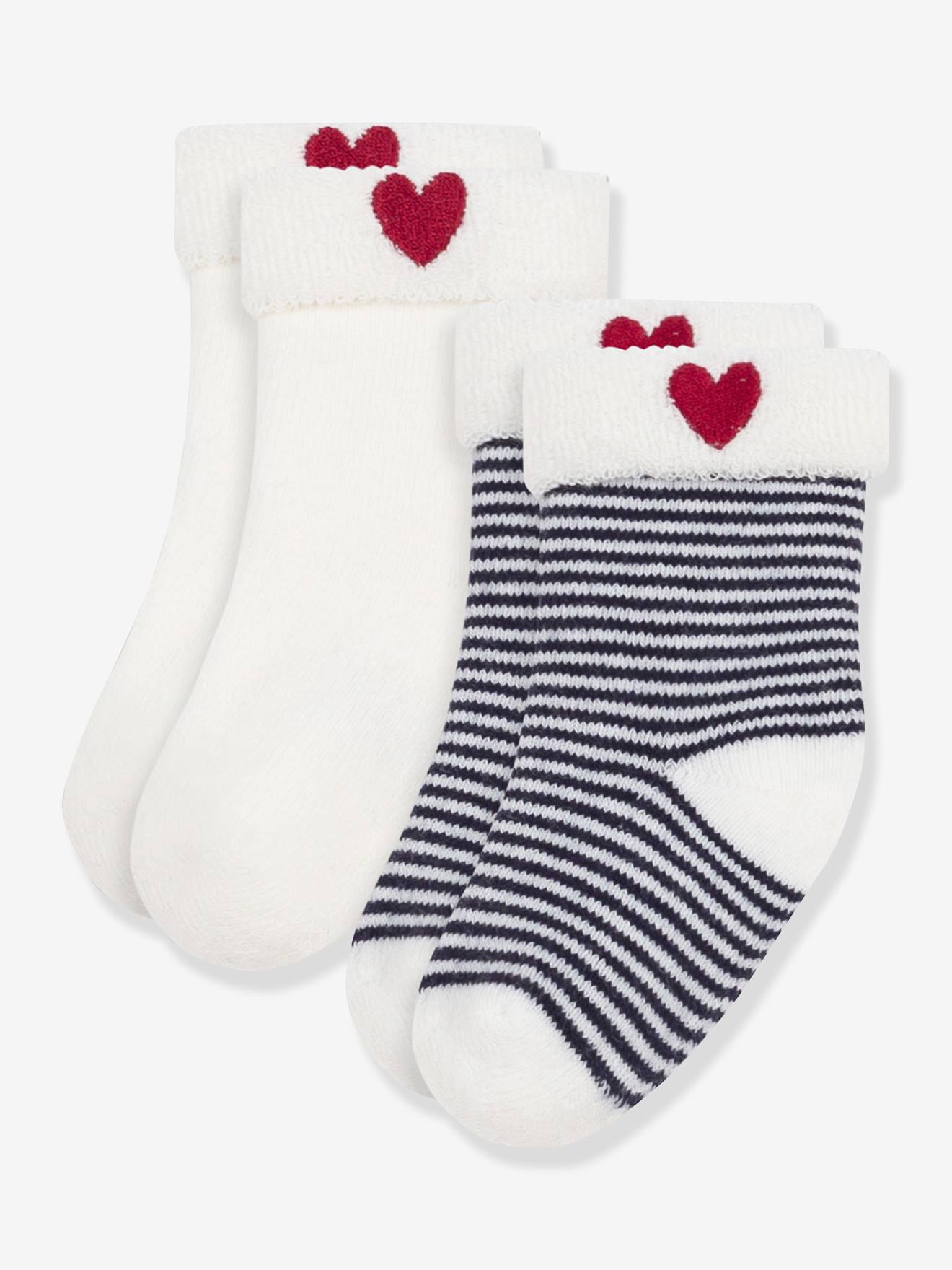 Set van 2 paar baby sokken van geborduurd katoen PETIT BATEAU marineblauw afbeelding