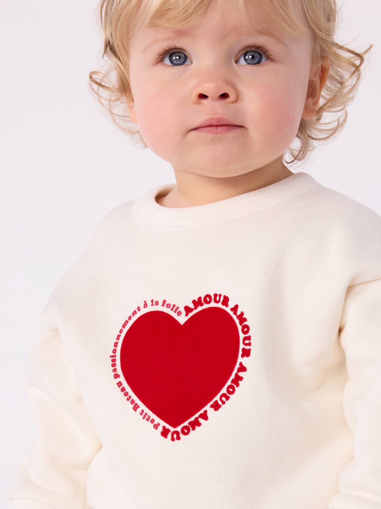 Baby sweater van fleece met hartmotief PETIT BATEAU ecru afbeelding