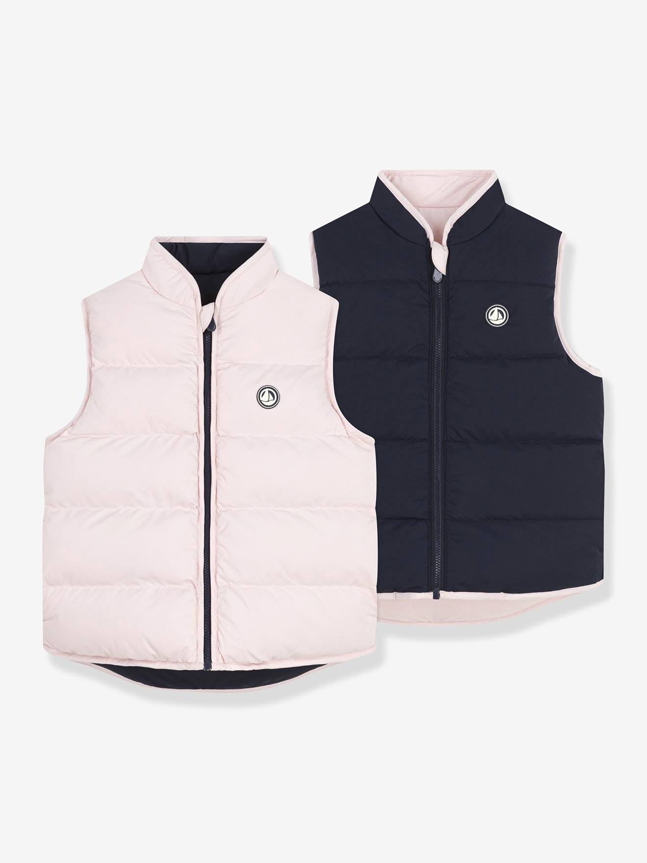 Donsjack voor kinderen, mouwloos, omkeerbaar, tweekleurig PETIT BATEAU rozen afbeelding
