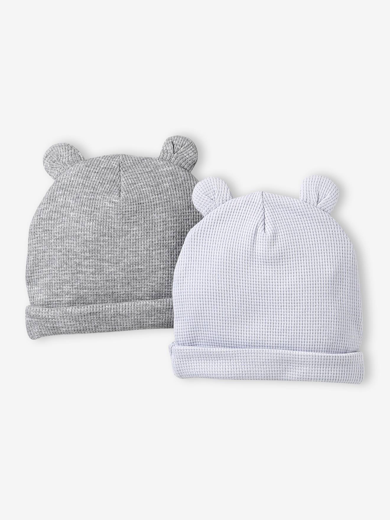 Set van 2 muts geboorte met berenoren bleekblauw afbeelding