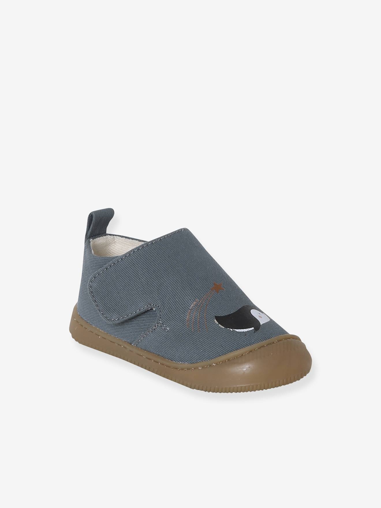 Sloffen met klittenband baby blauw, bedrukt afbeelding