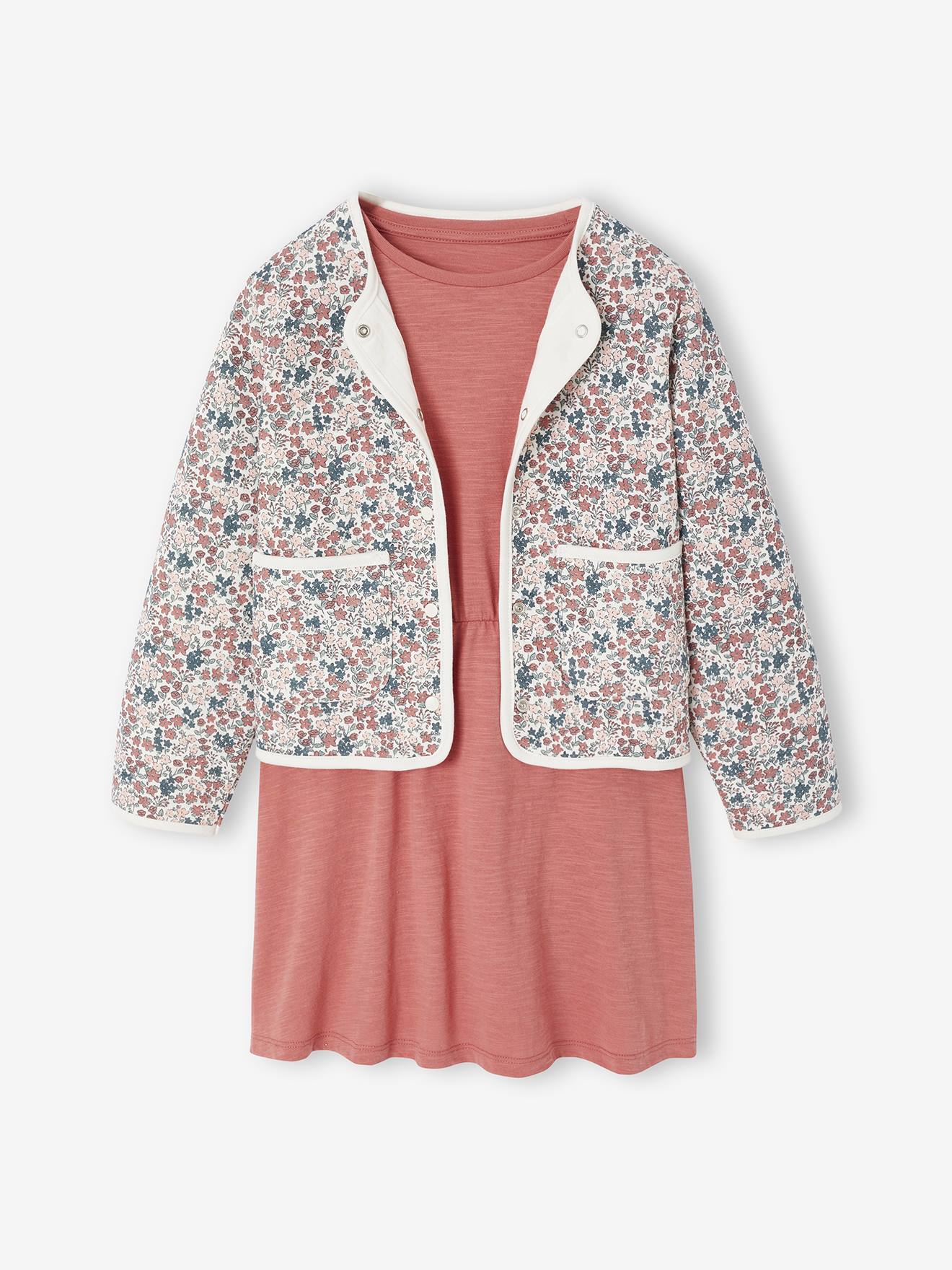 Set met jurk en gewatteerd vest voor meisjes rozenhout afbeelding