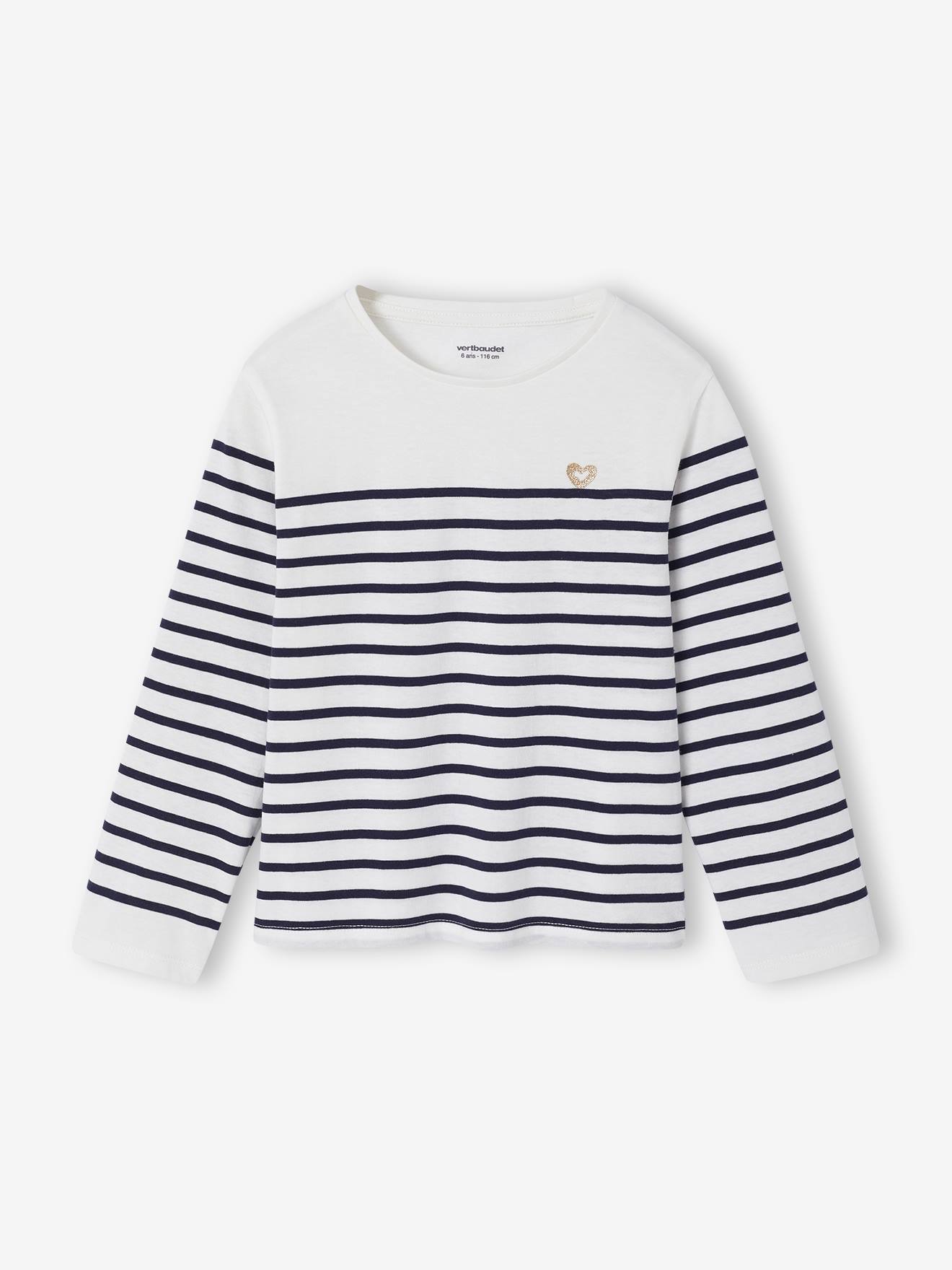 T-shirt met lange mouwen voor meisjes blauw, gestreept afbeelding
