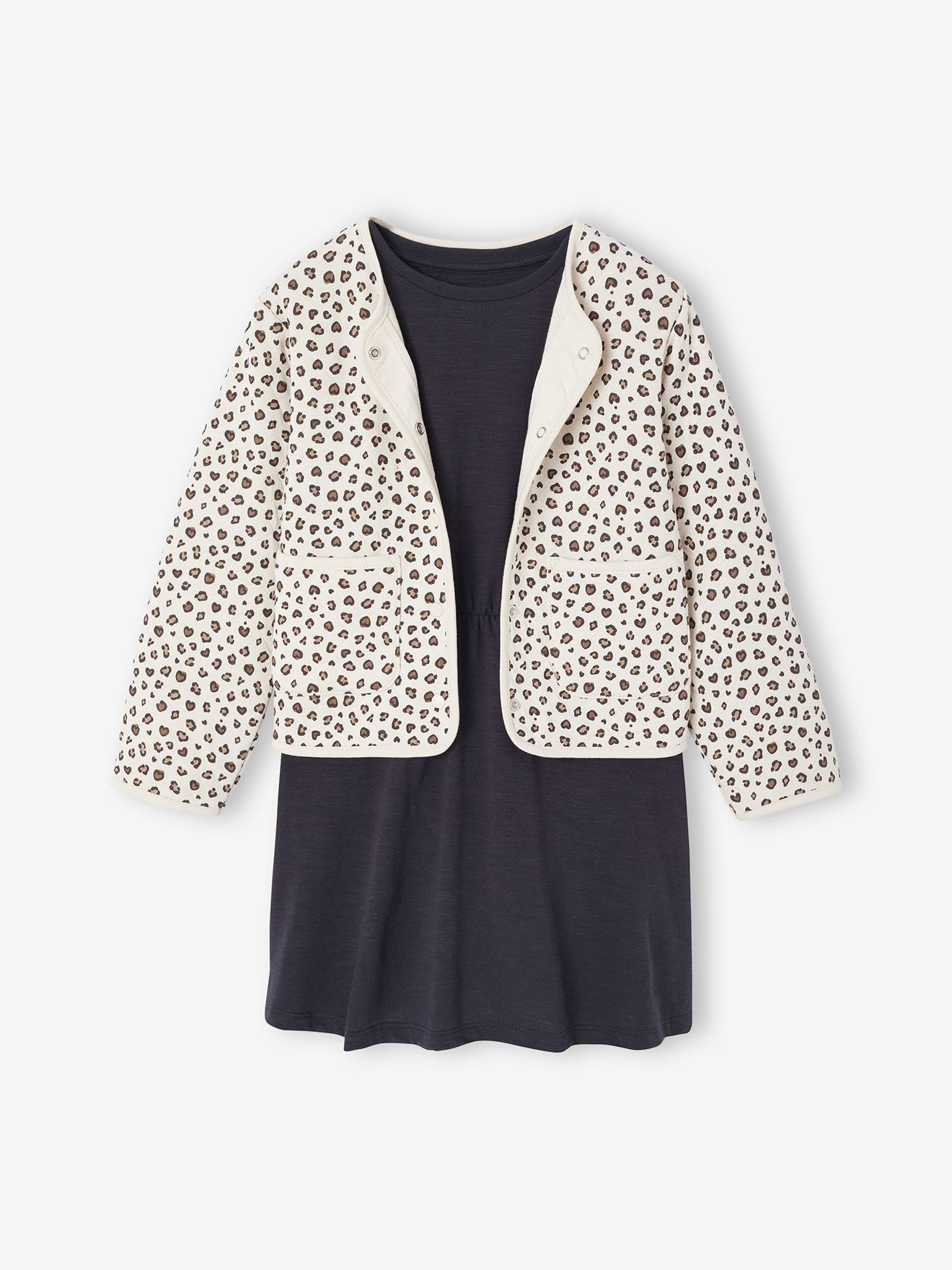 Set met jurk en gewatteerd vest voor meisjes antraciet afbeelding
