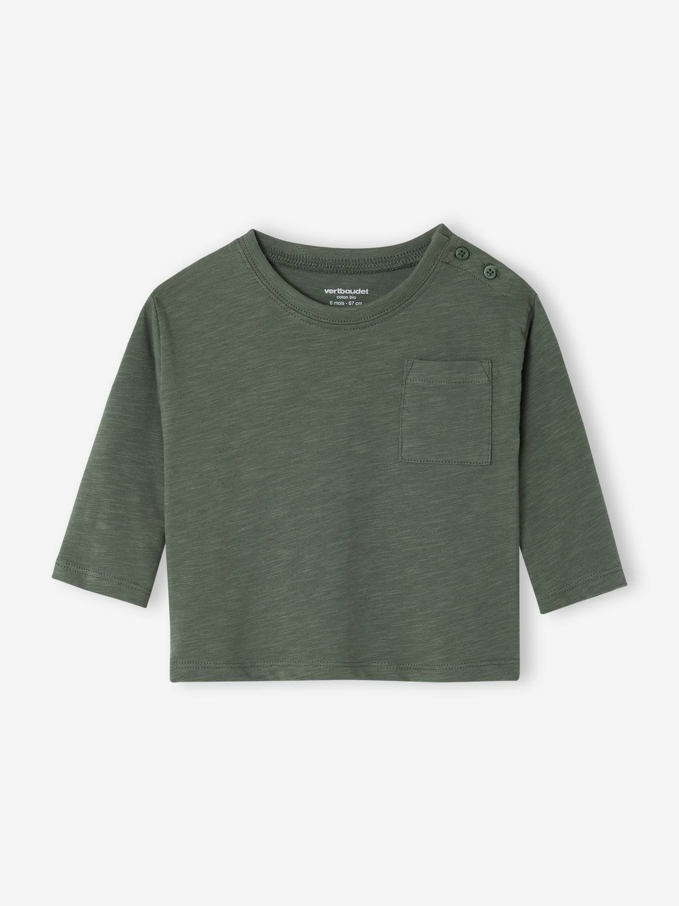 T-shirt baby Basics personaliseerbaar lange mouwen geknoopt op de schouder groen afbeelding