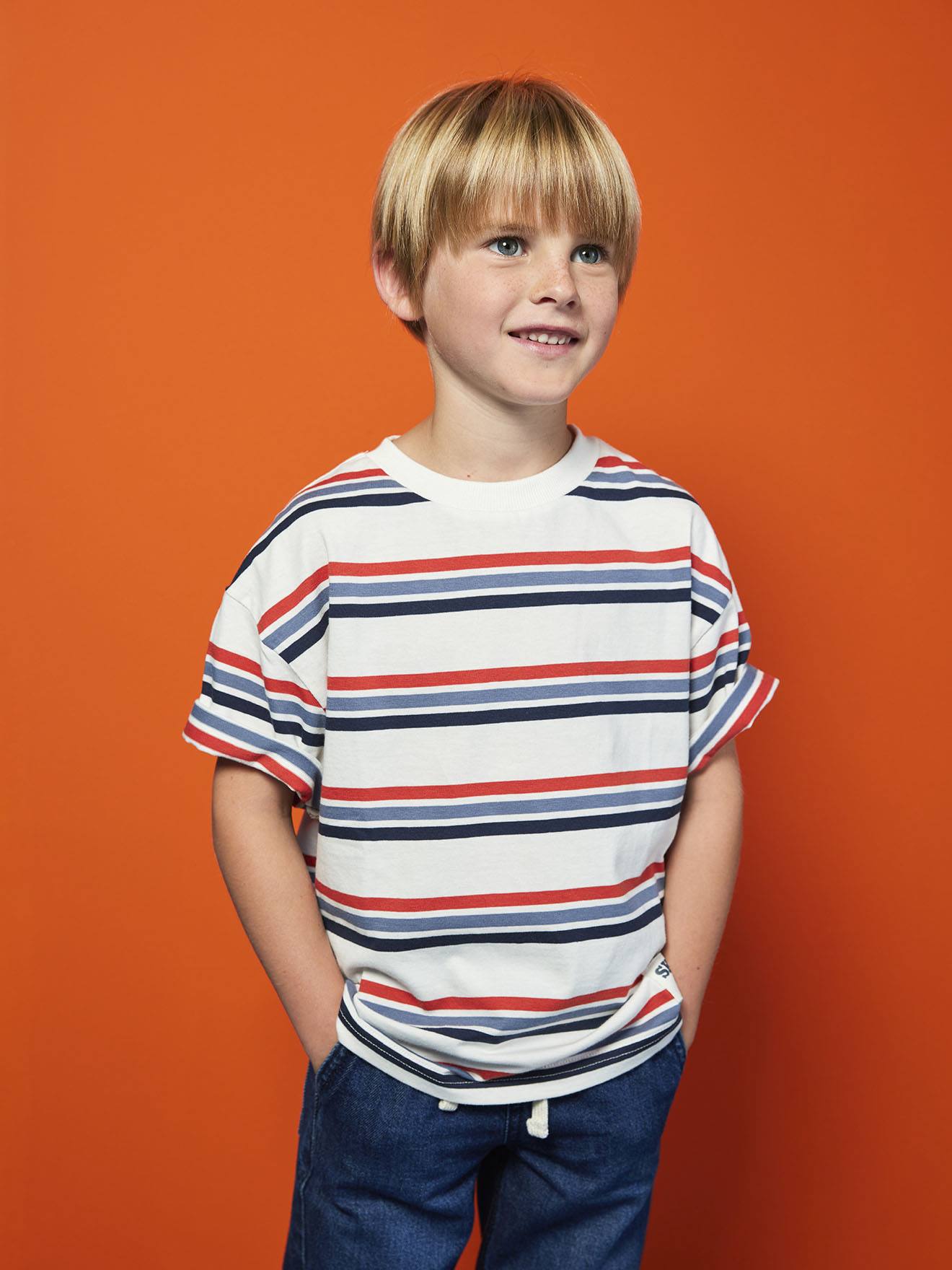 T-shirt met korte mouwen en strepen voor jongens HAPPY LA wit, gestreept afbeelding