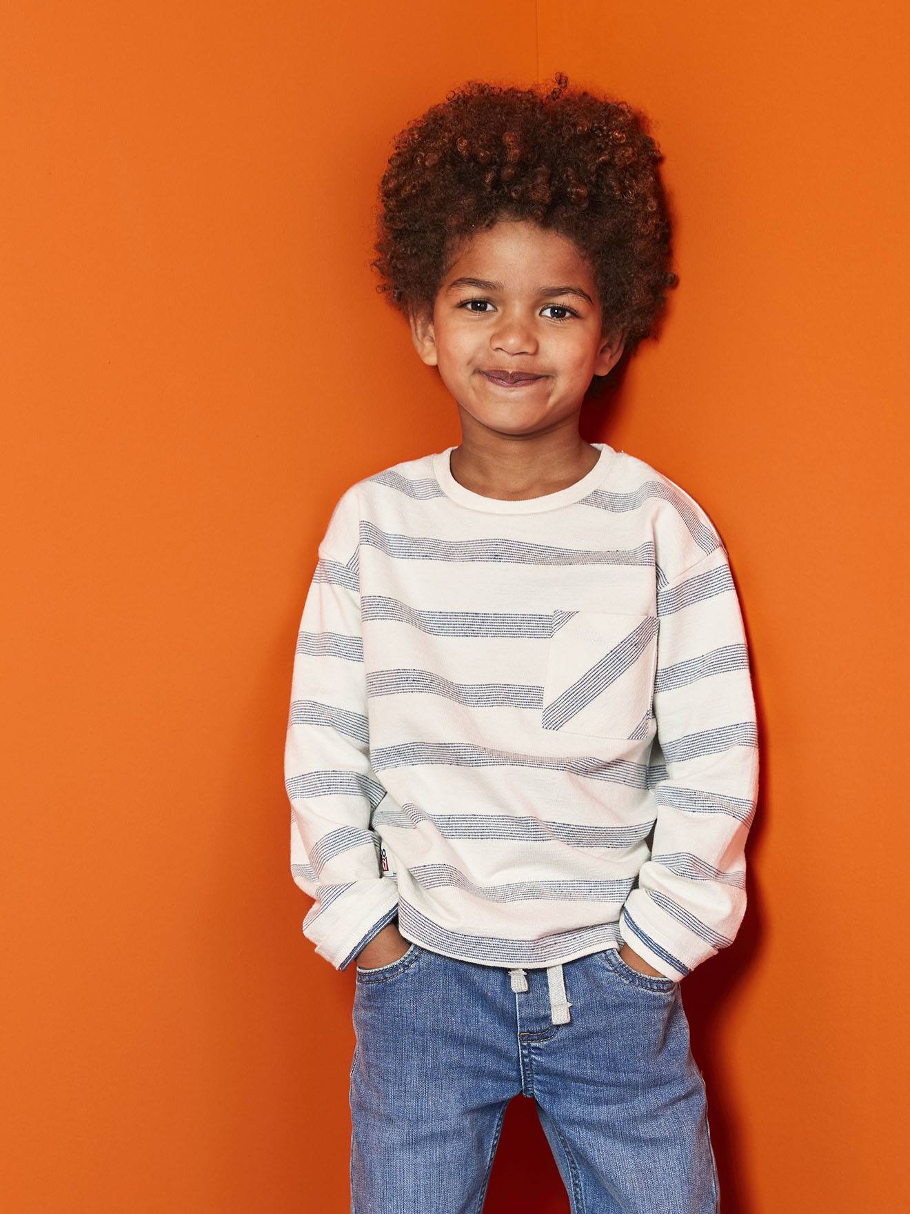 T-shirt met lange mouwen met gestreept effect voor jongens wit, gestreept afbeelding