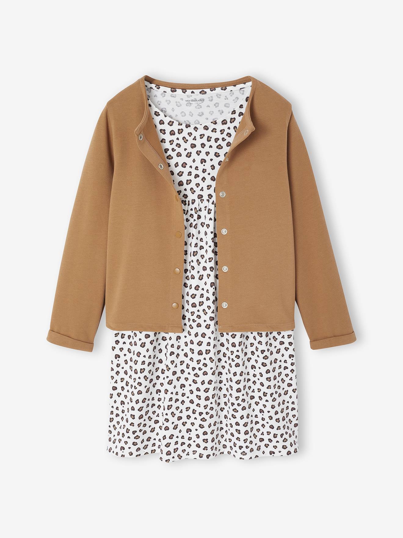 Set met vest en bloemenjurk meisje kameel afbeelding