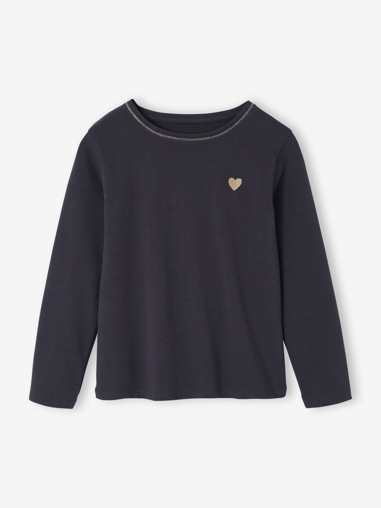 T-shirt Basics met hartjes en pailletten en lange mouwen antraciet afbeelding