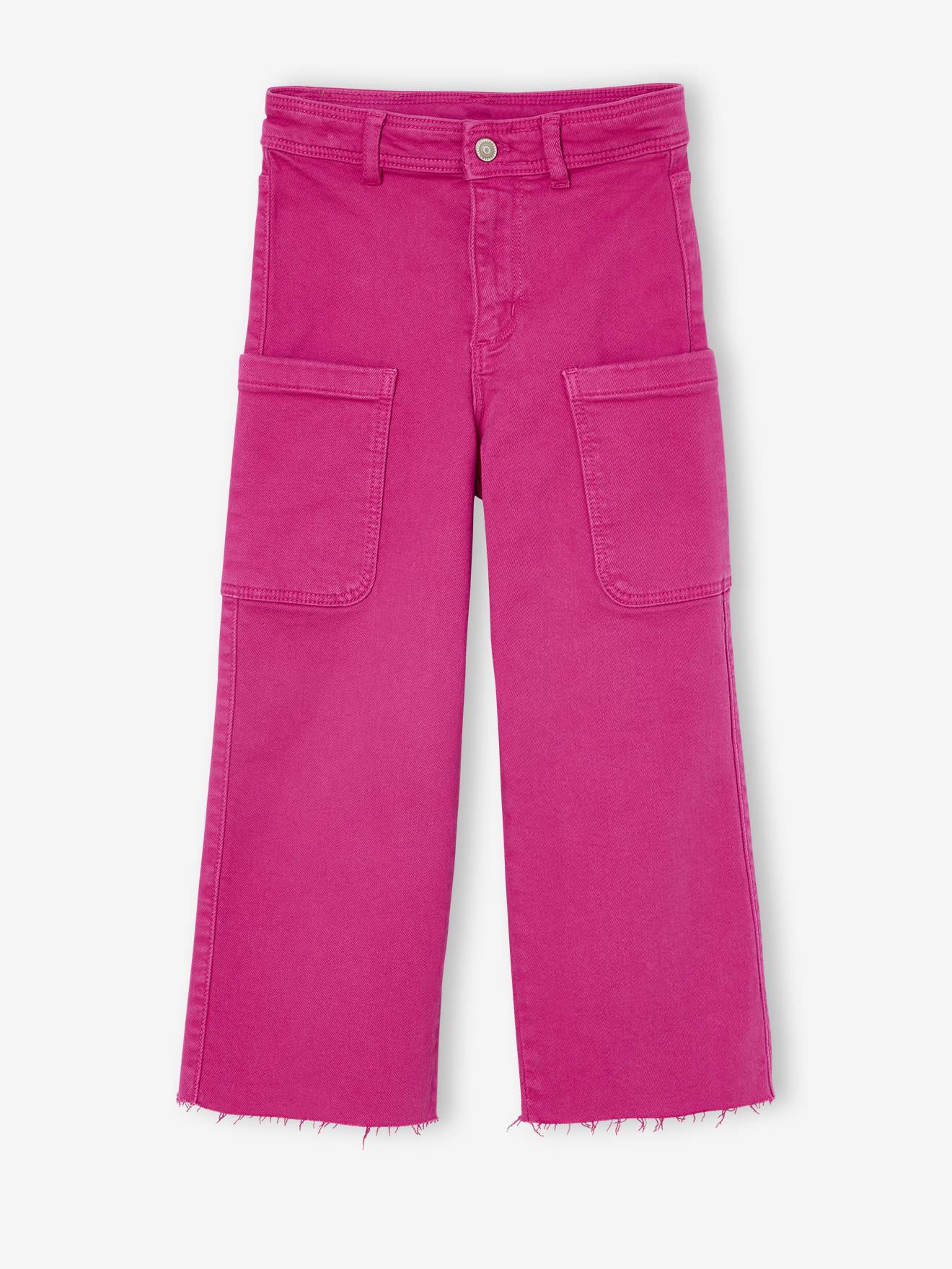 Wijde cargobroek voor meisjes fuchsia afbeelding