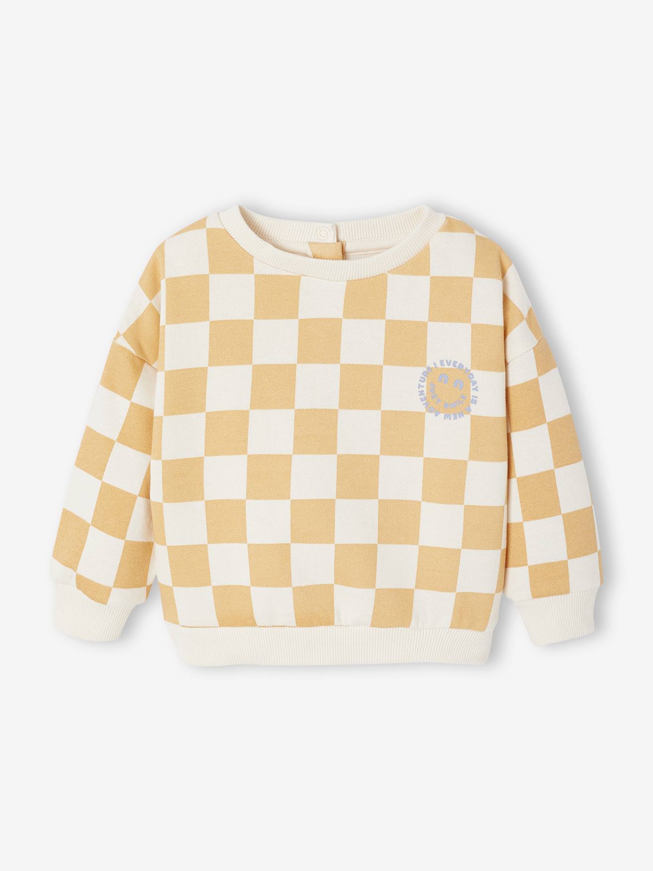 Baby sweater met dambordprint okergeel afbeelding