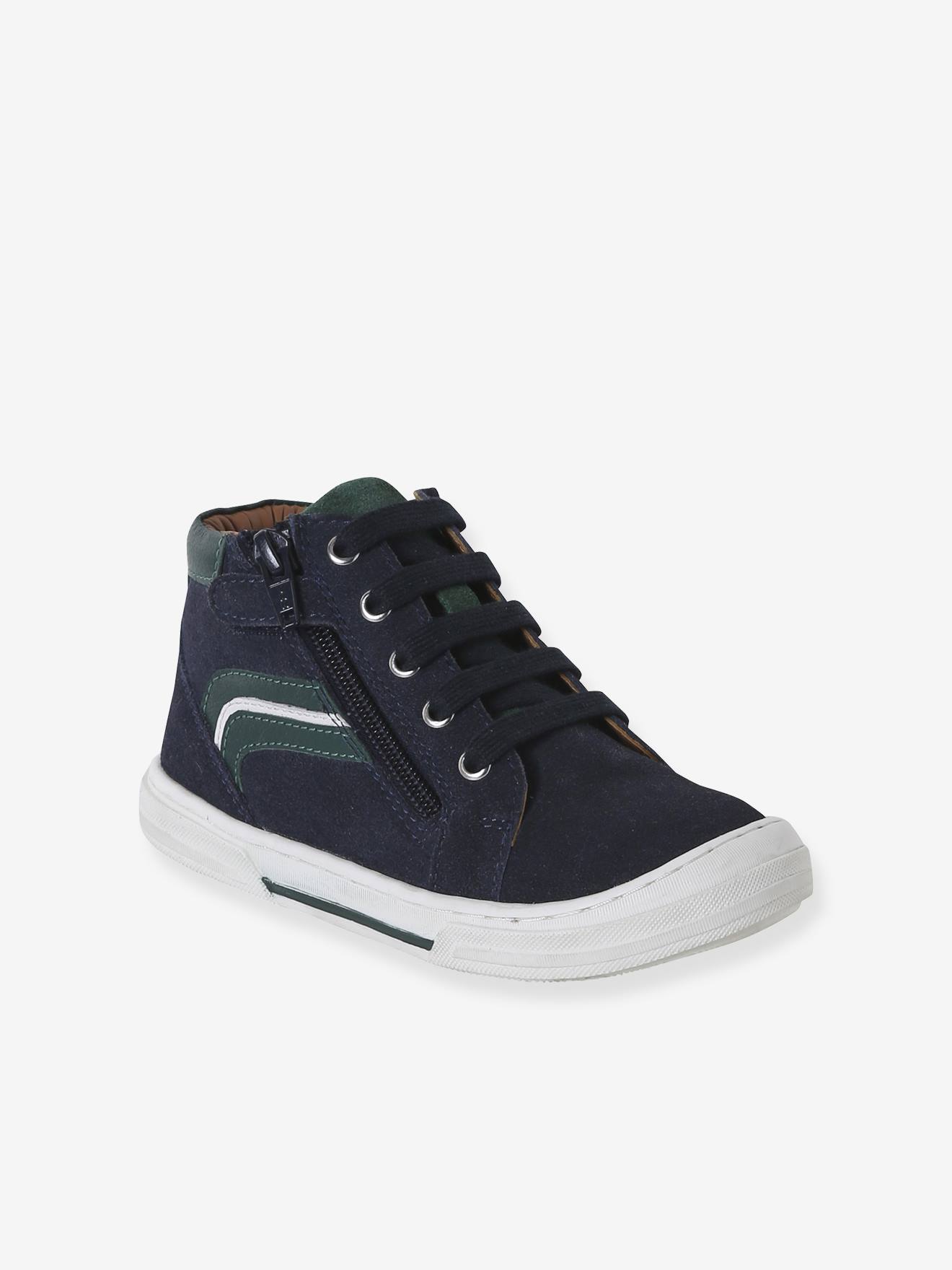 Hoge leren jongensschoenen marineblauw afbeelding