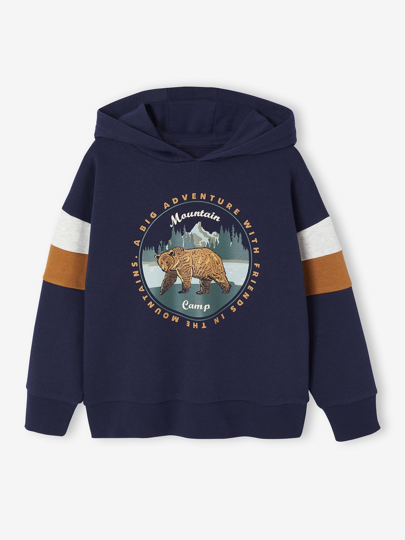 Sweater met capuchon met geplaatste print marineblauw afbeelding