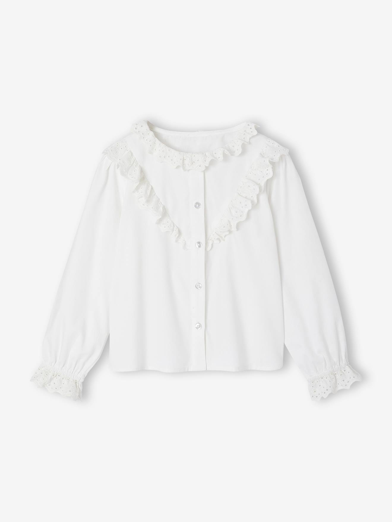 Meisjesblouse met ruches en Engels borduursel ecru afbeelding