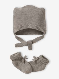 Baby-Babypakje muts en sloffen van wol en kasjmier