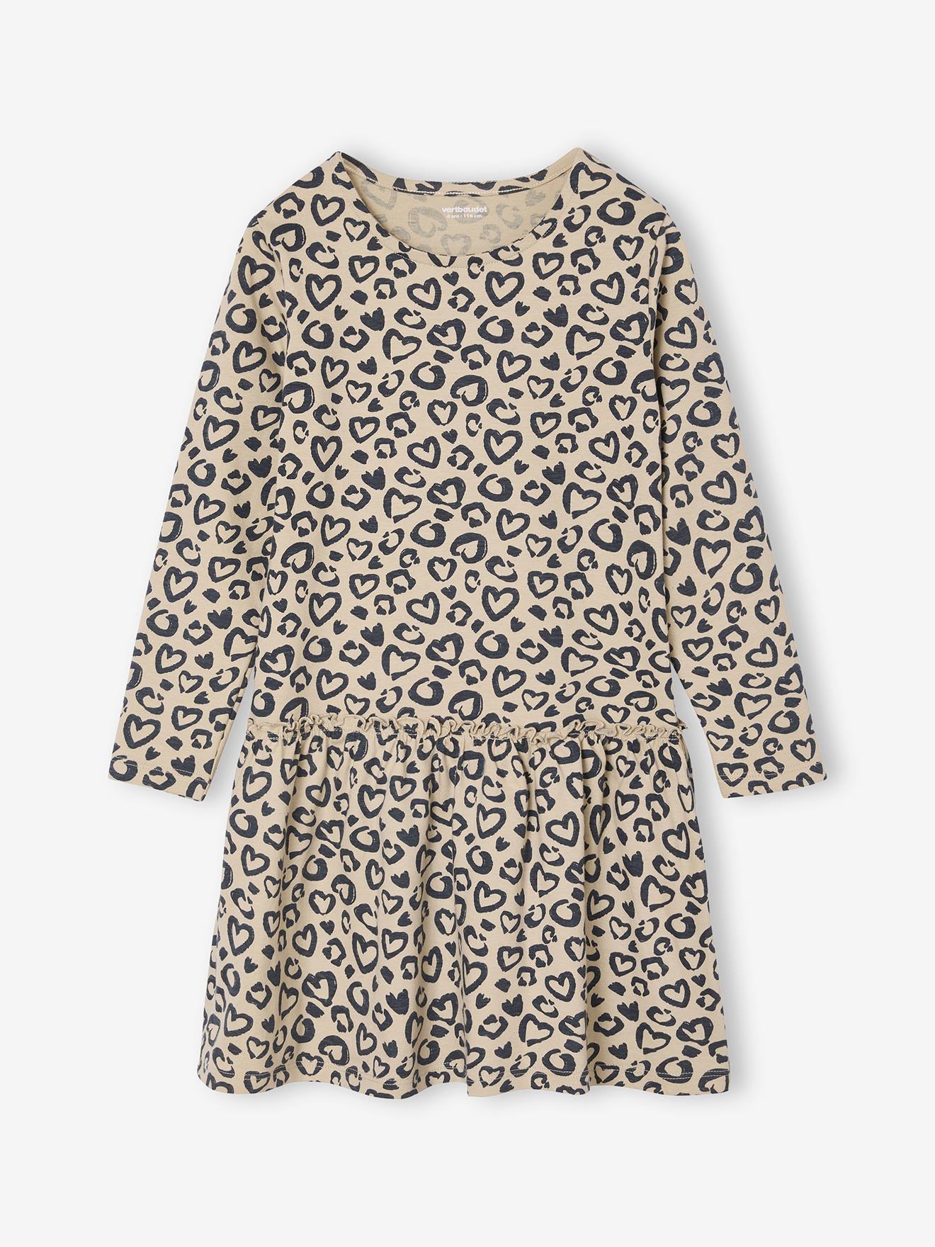 Meisjesjurk met print beige (poederkleur) afbeelding