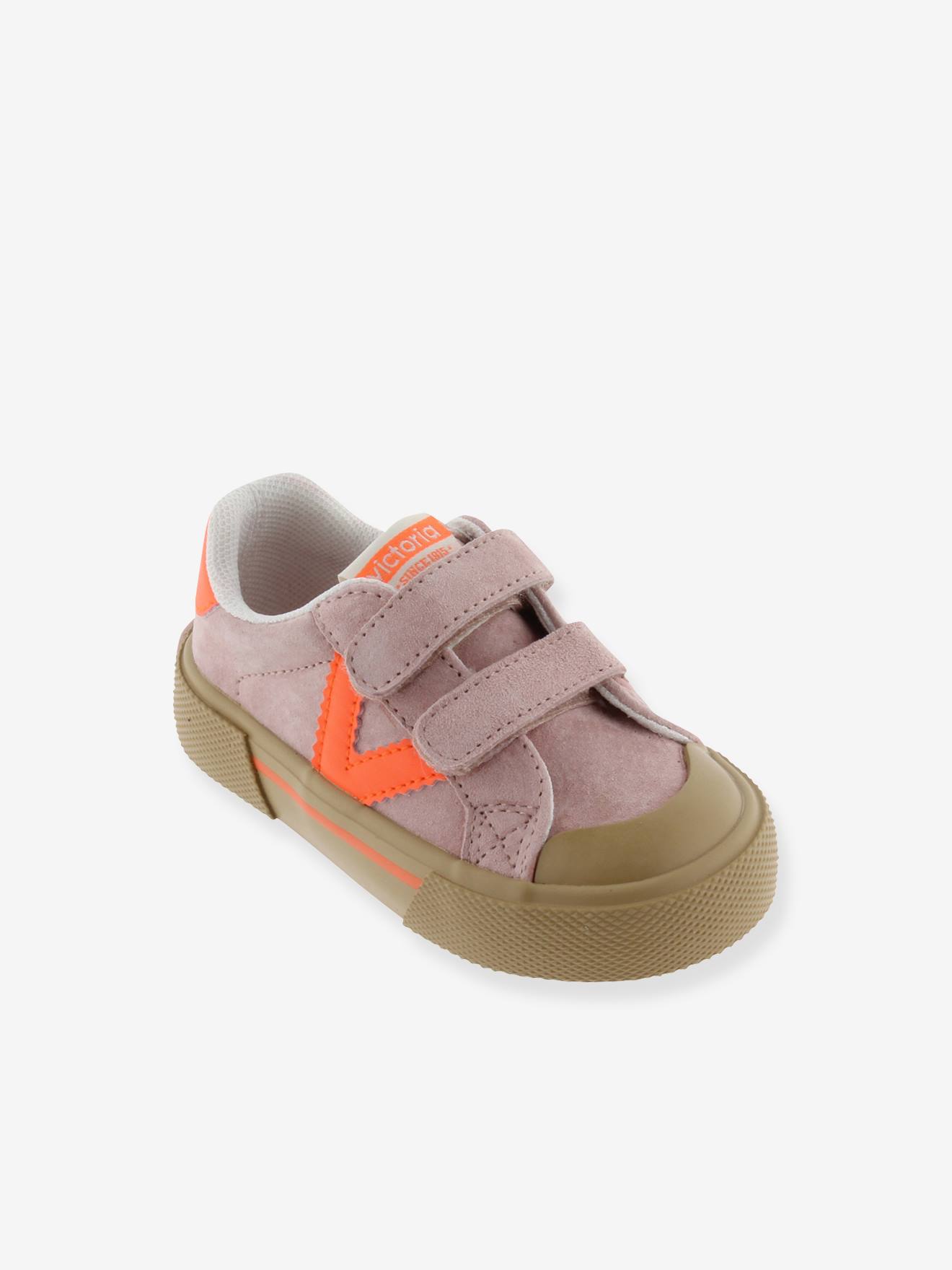 Kinderbaskets van leer en contrast met klittenband VICTORIA rouge afbeelding